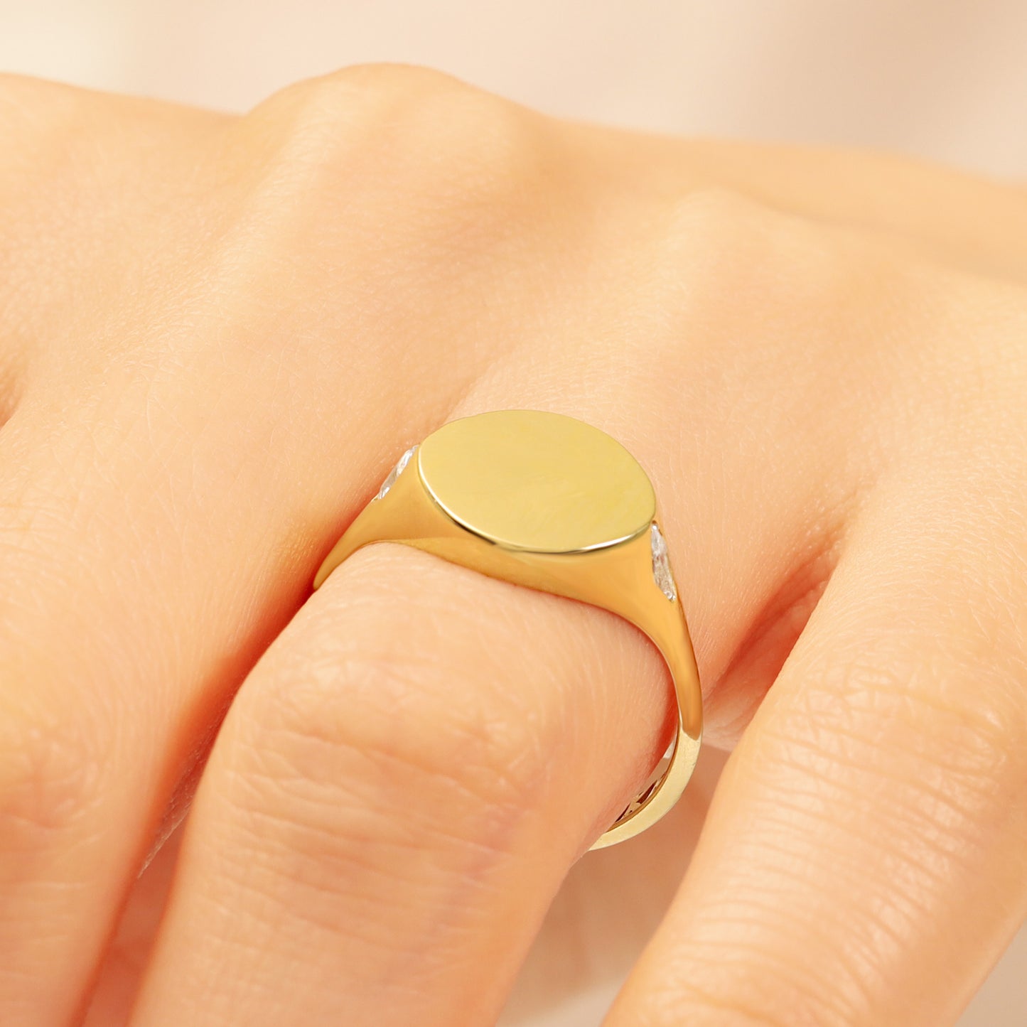 14K Gold Signet Ring with Marquise Zircon Stones