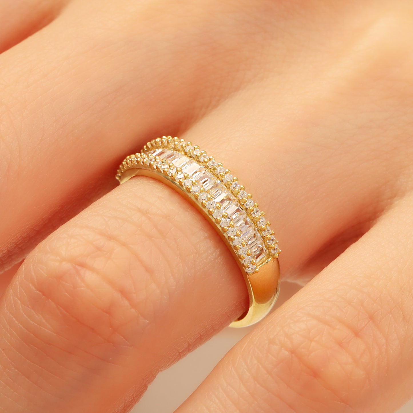 14K Baguette Half Eternity Wedding Band in Gold