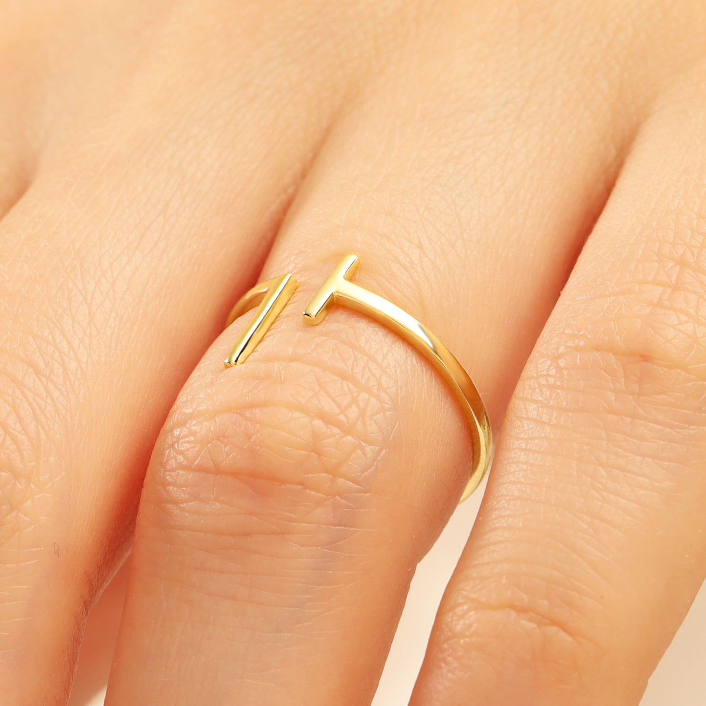 14K Solid Gold Minimalist Open Ring for Women