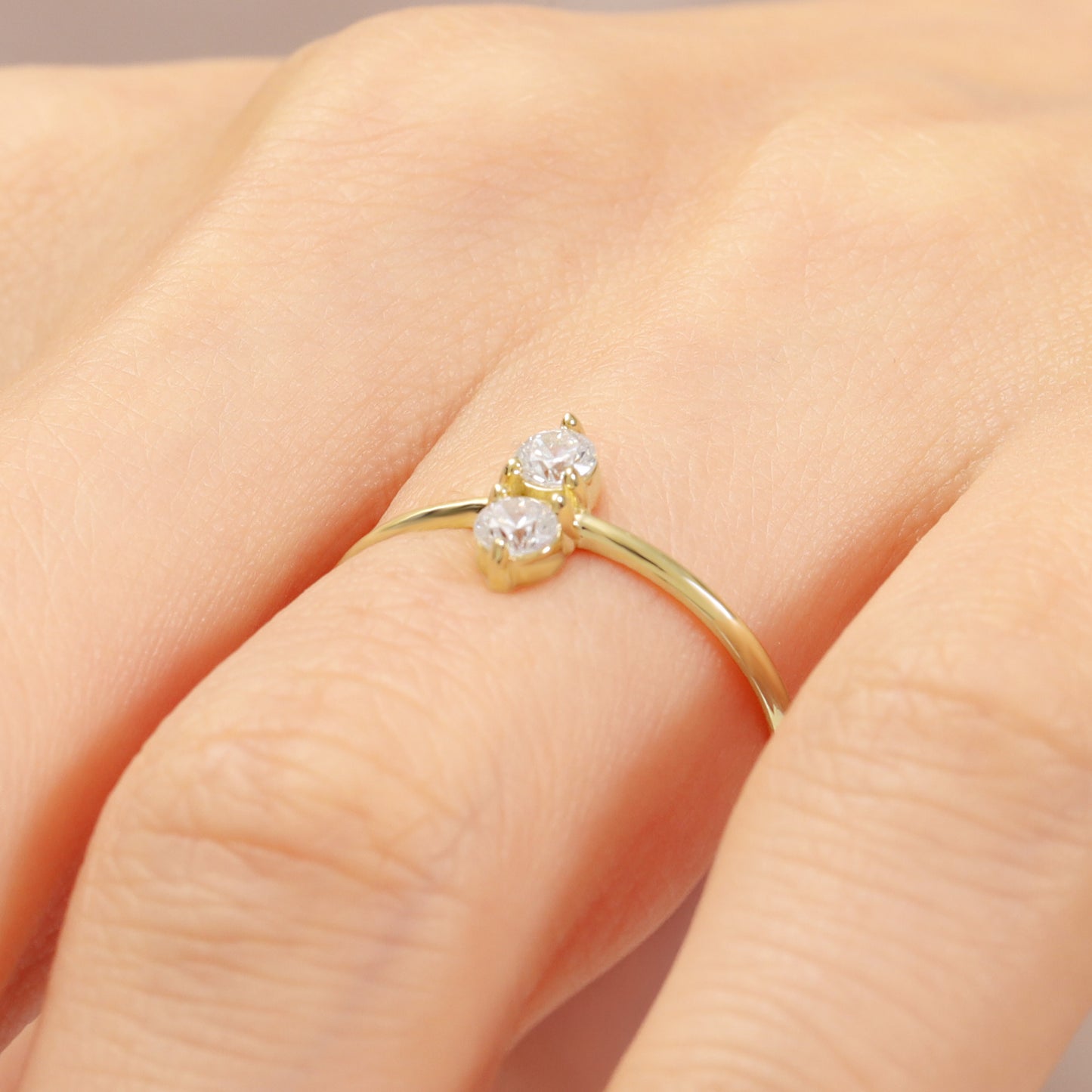 14K Minimalist Double Zircon Stone Gold Ring