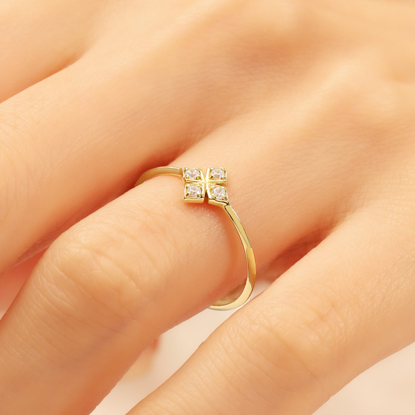 14K Geometric Zircon Solid Gold Ring