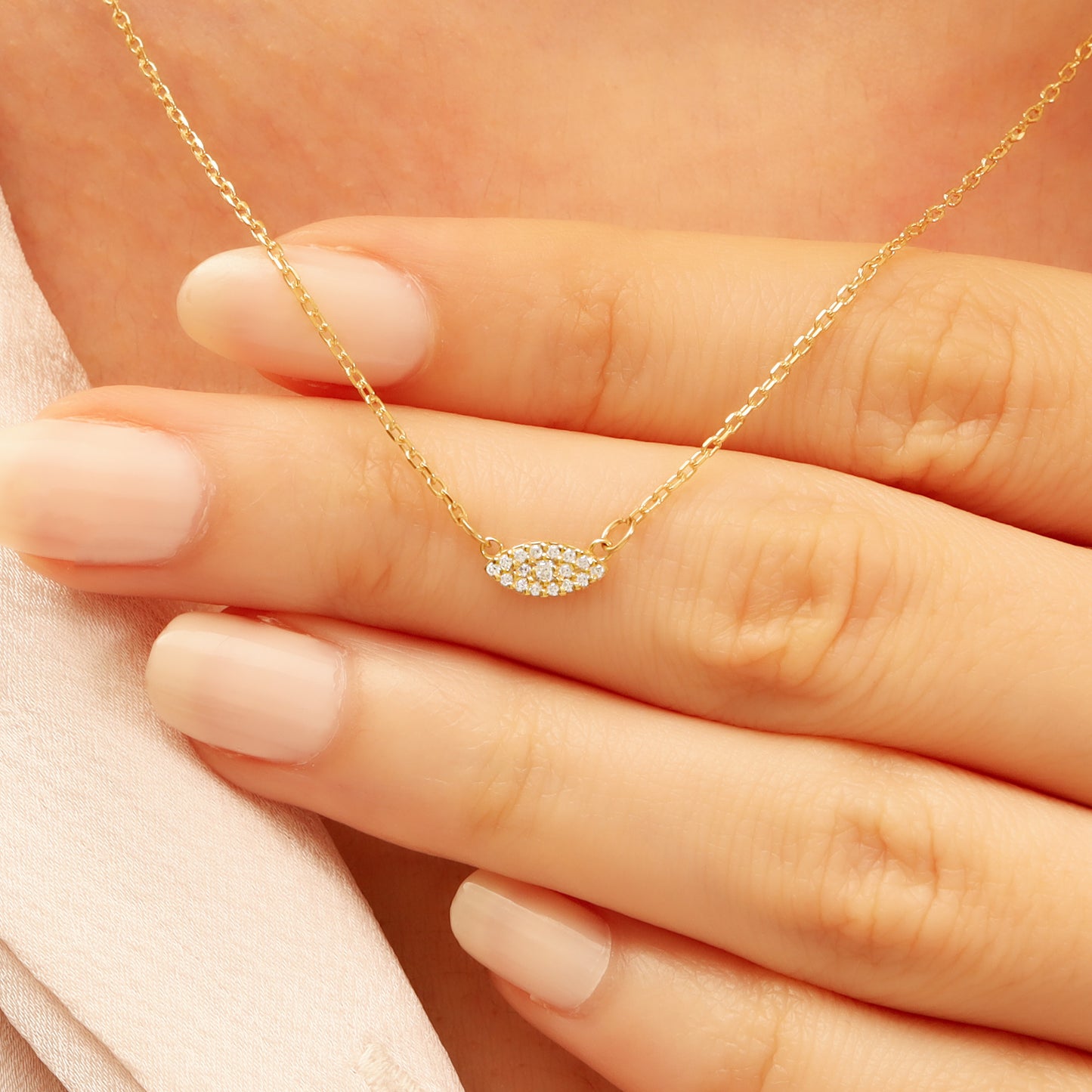 14k Gold Evil Eye Necklace – Dainty Pavé Charm