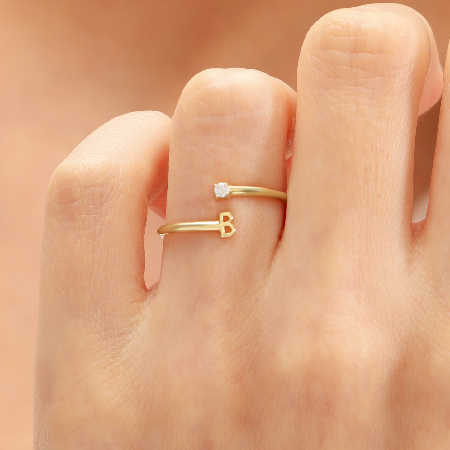 14K Personalized Open Initial Ring Solid Gold