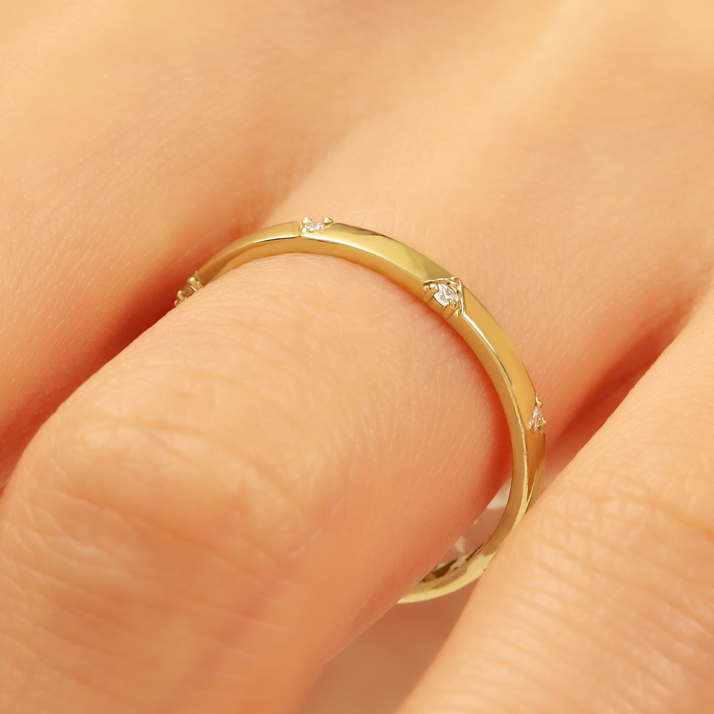 14K Minimalist Gold Ring with Tiny Zircon