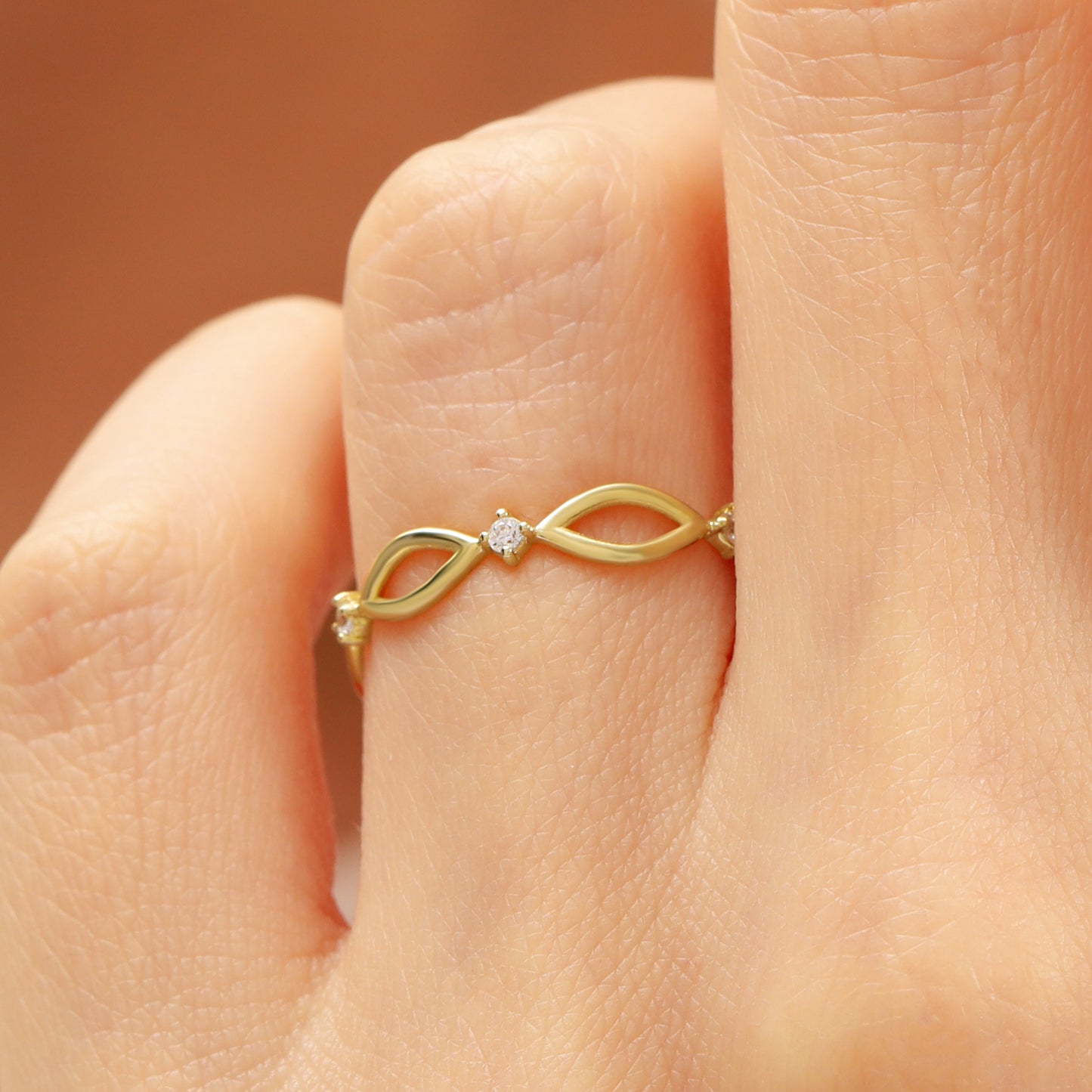 14K Dainty Infinity Solid Gold Ring with Zircon