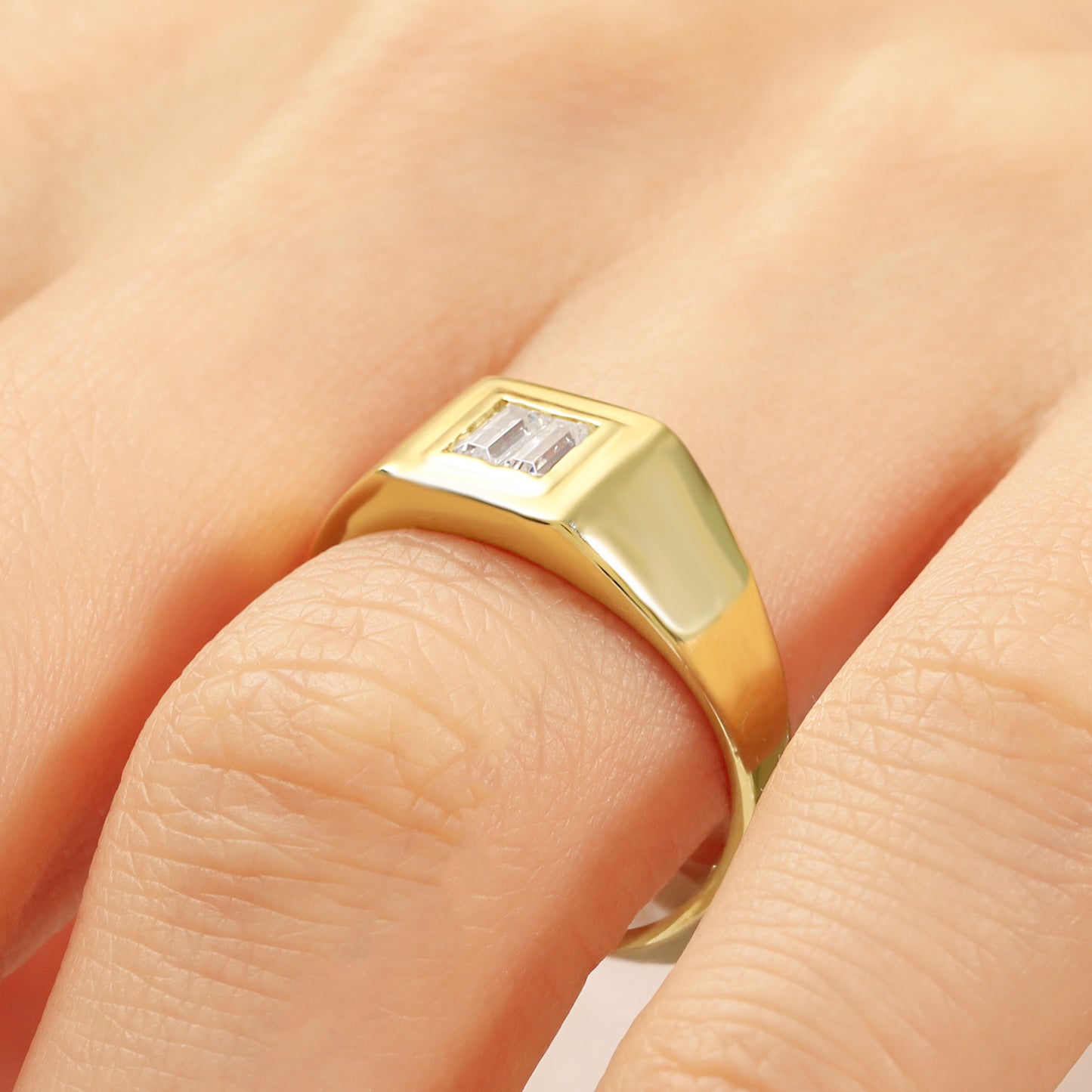 14K Signet Ring with Baguette Zircon