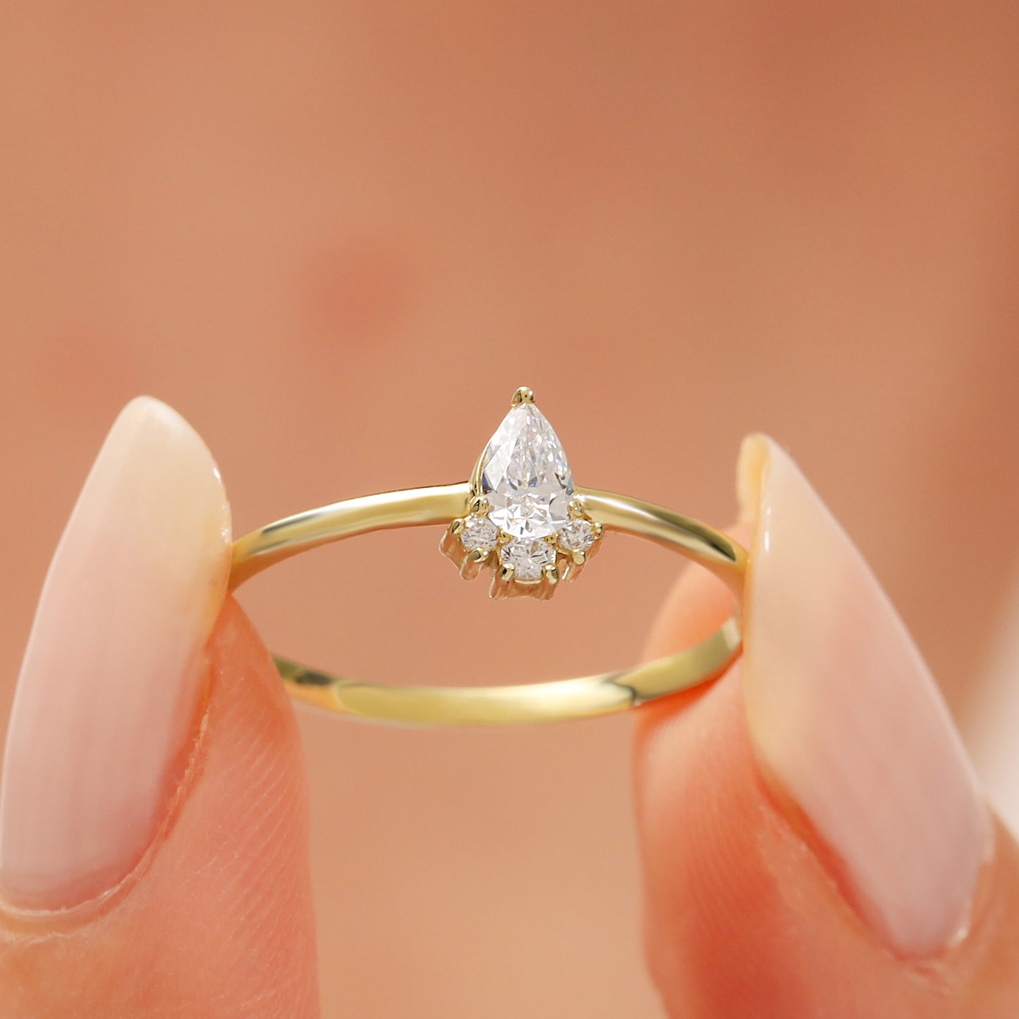 14K Pear Cut Solid Gold Engagement Ring