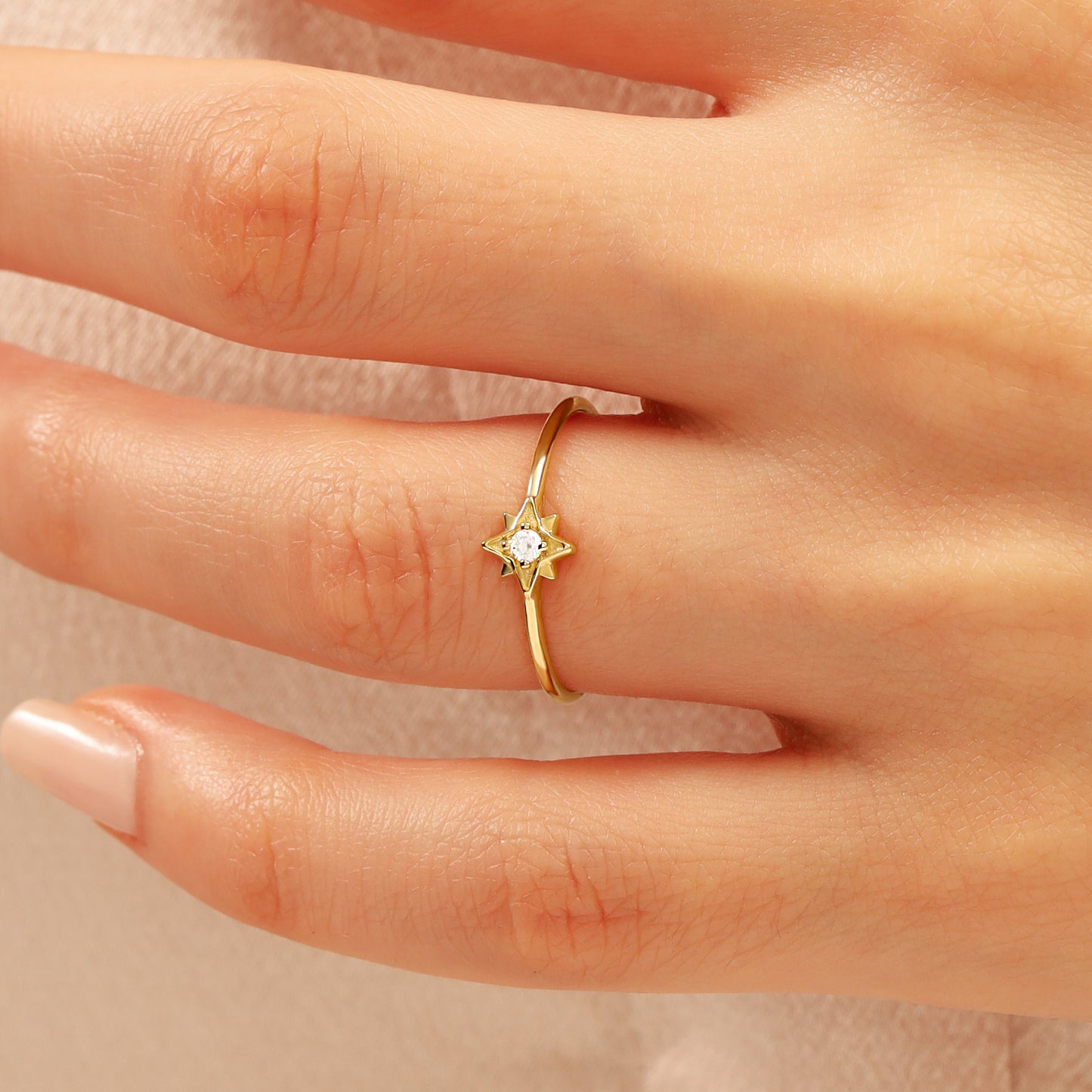 14K Gold Star Ring – Dainty North Star Stackable Band