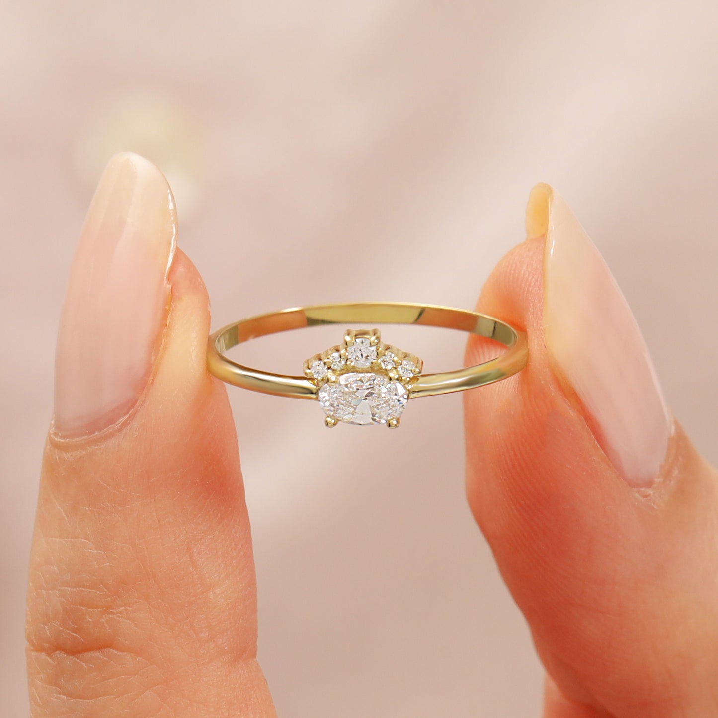 14K Oval Zircon Cluster Ring