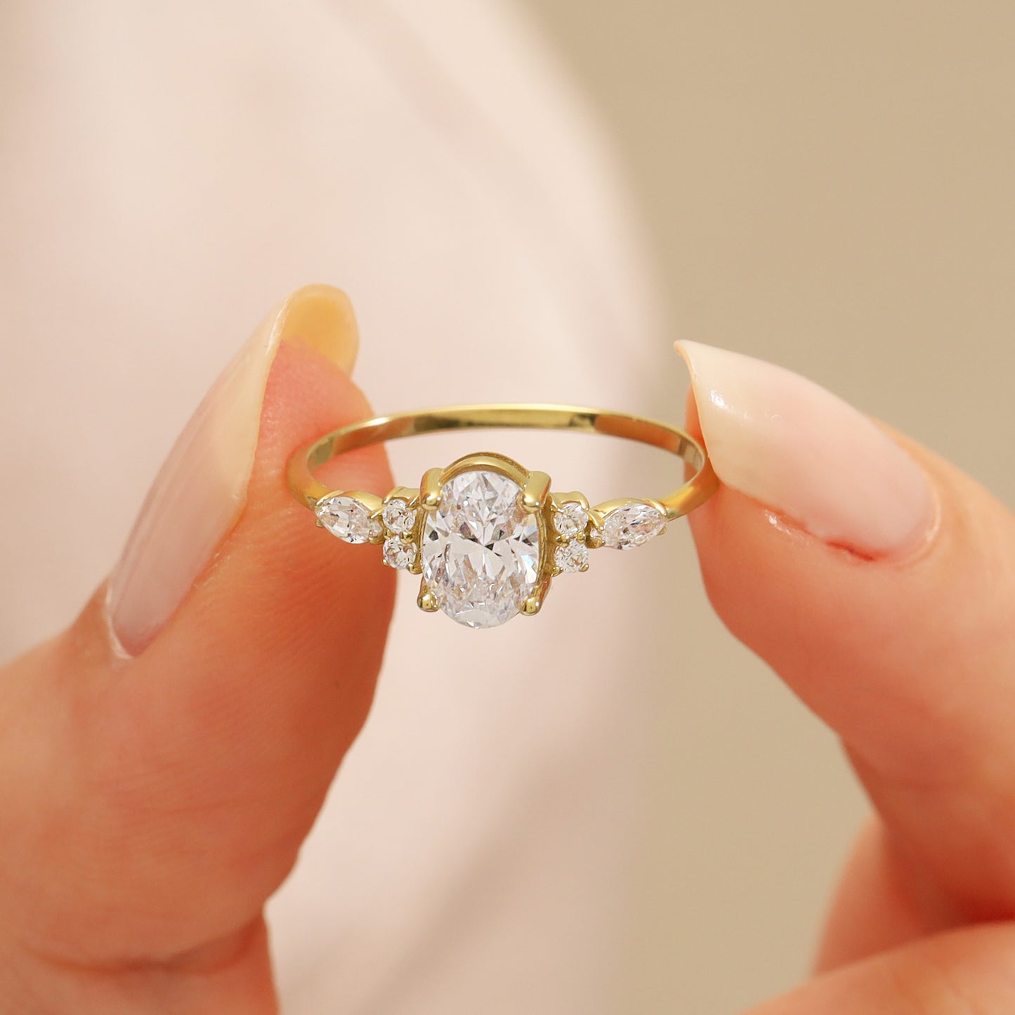 14K Oval Cut Zircon Engagement Ring
