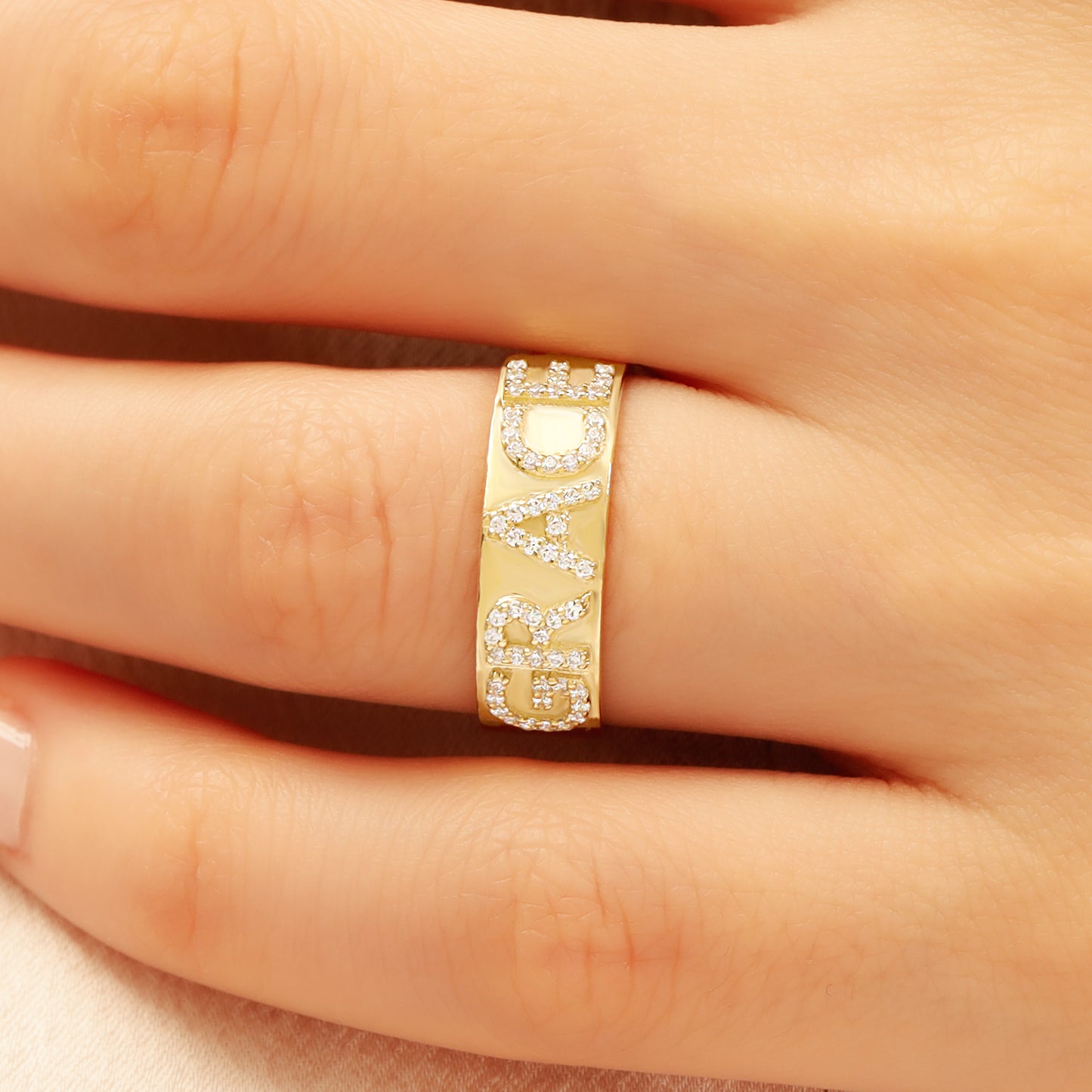 14K Personalized Zircon Gold Ring