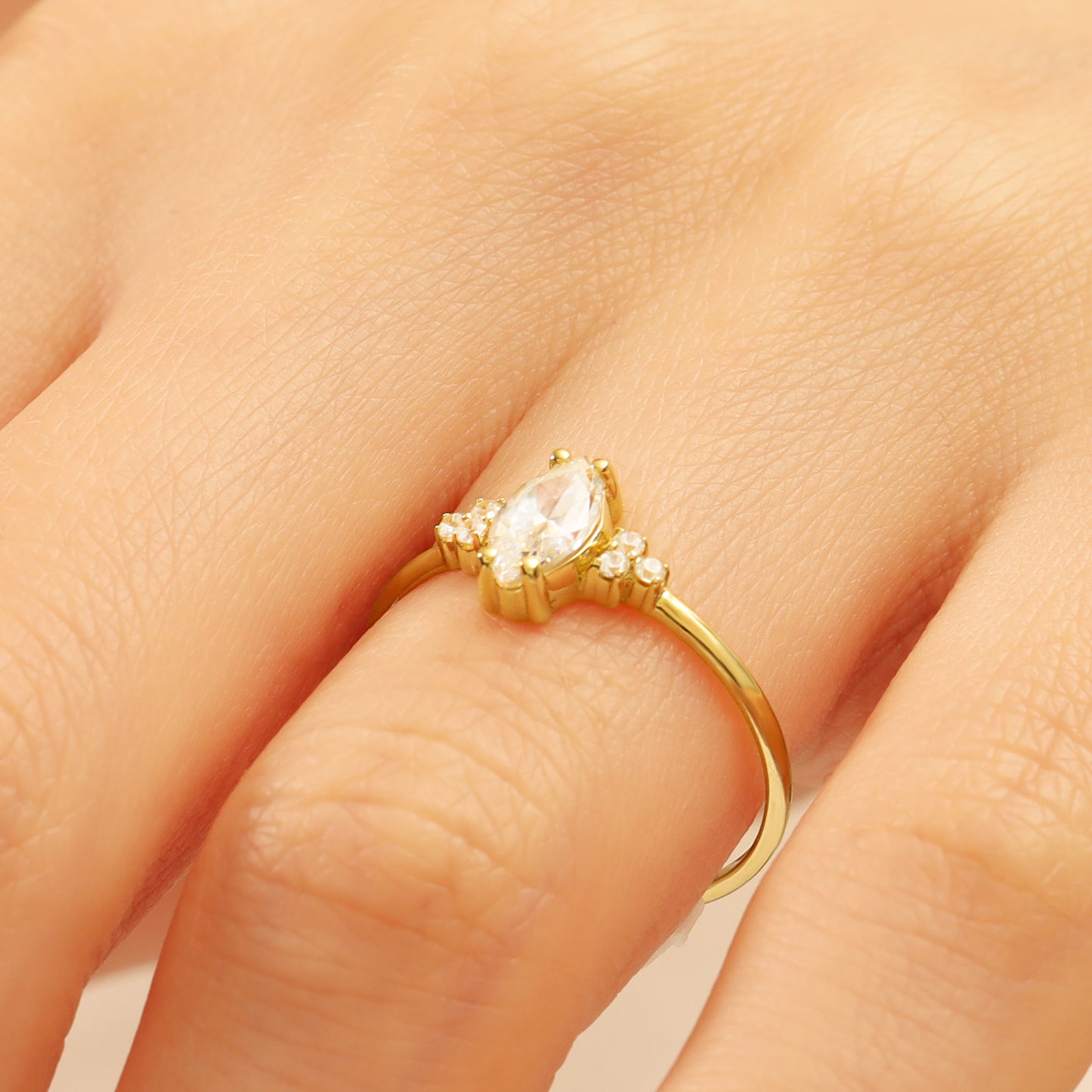 14K Solid Gold Marquise Ring