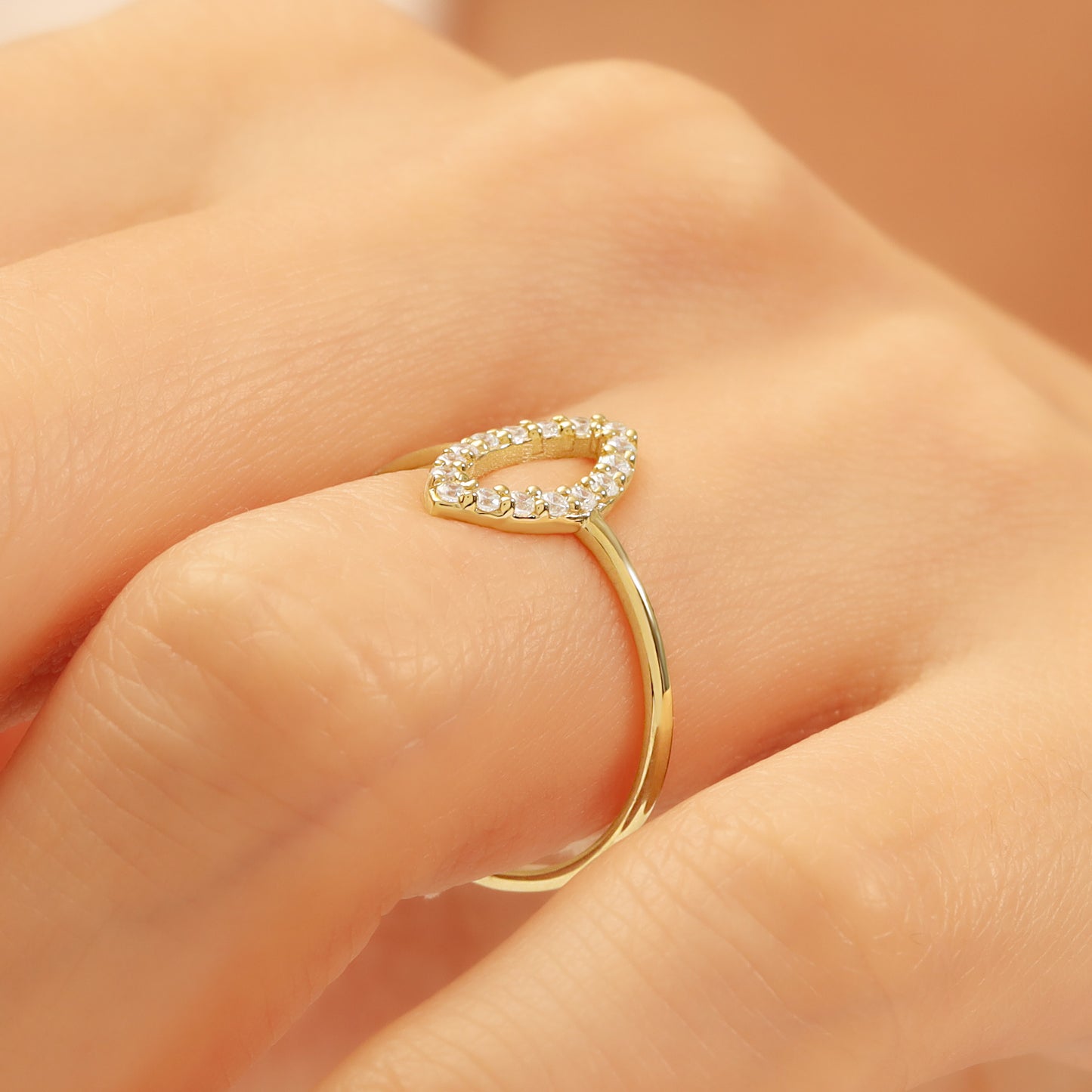 14K Gold Marquise Eye Ring with Sparkling Stones