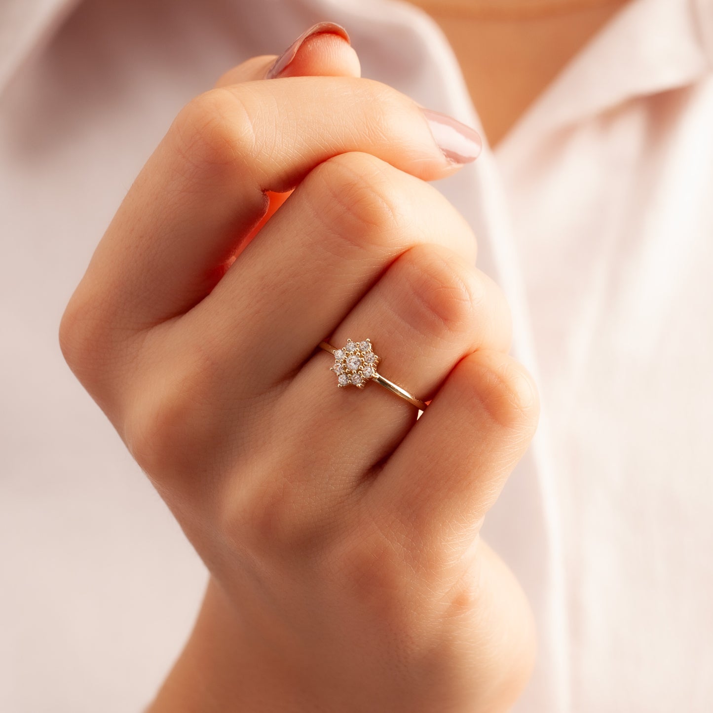 14K Flower Minimal Thin Gold Ring in Gold