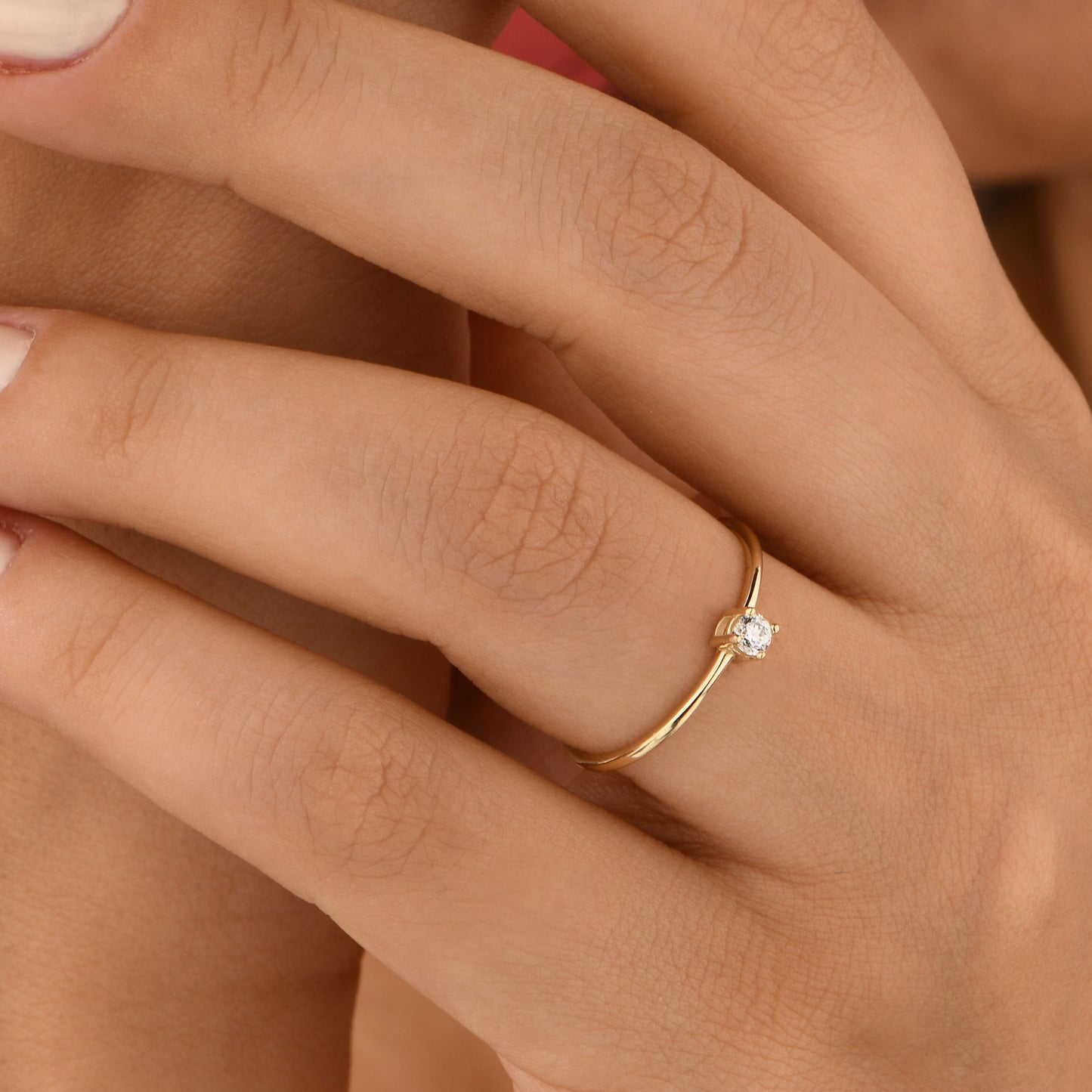 14K Gold Solitaire Zircon Ring