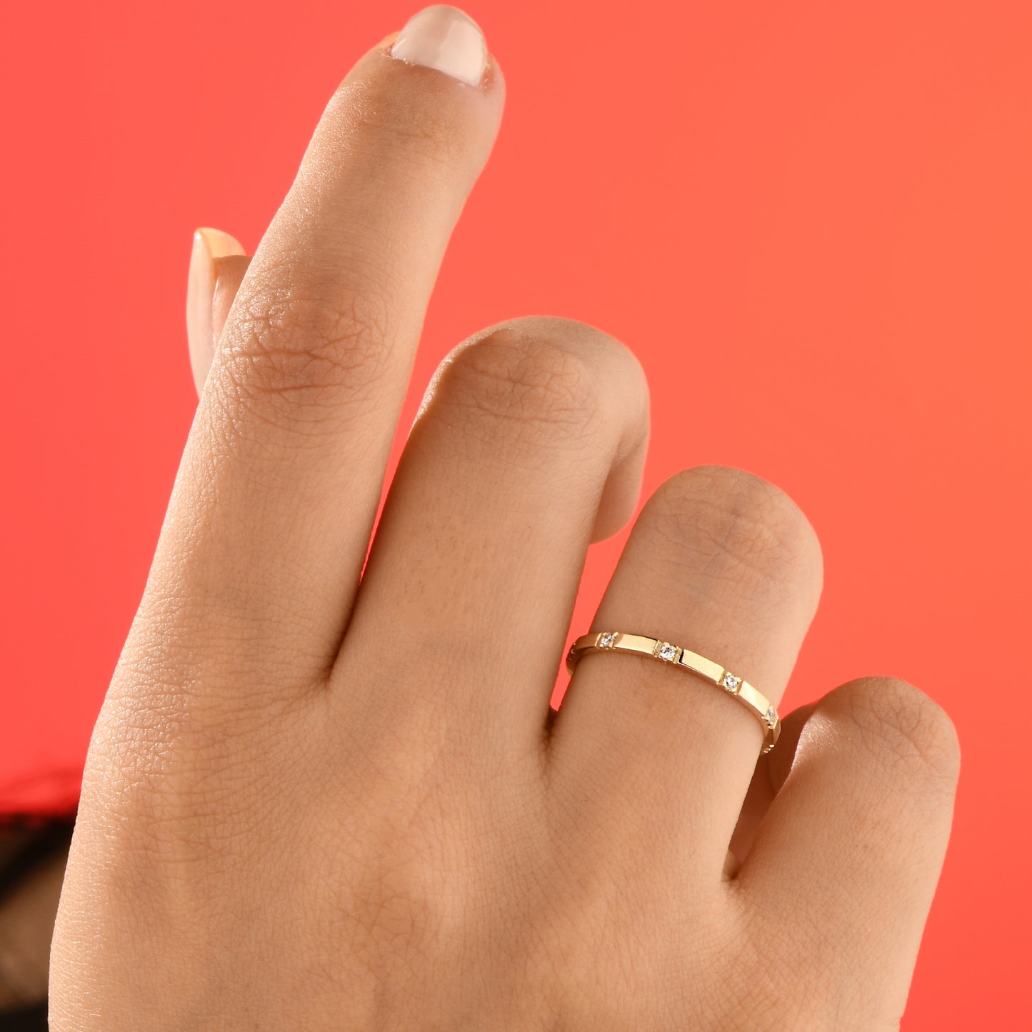 14K Gold Rectangle Zircon Band Ring