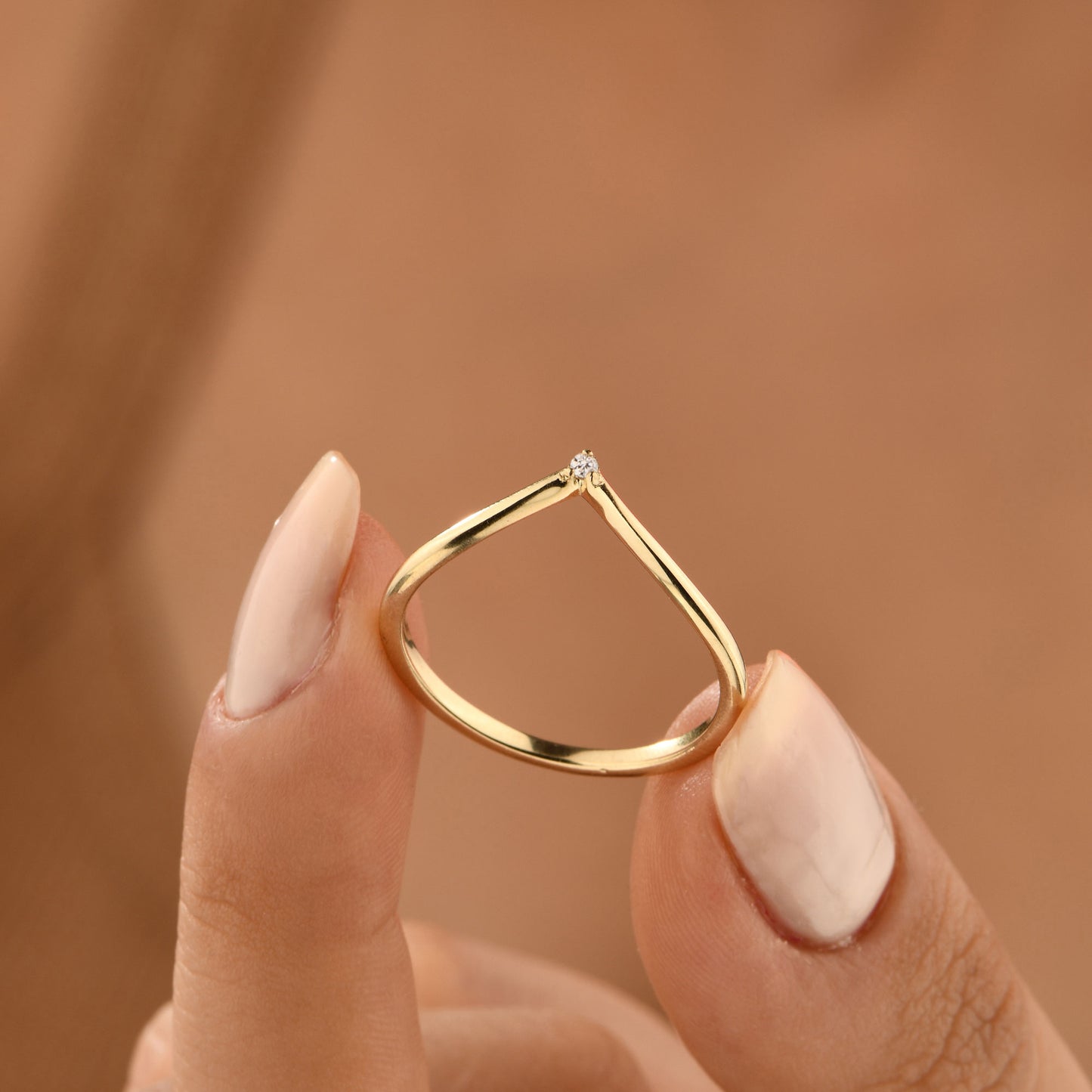 14K Gold V Ring with Zircon