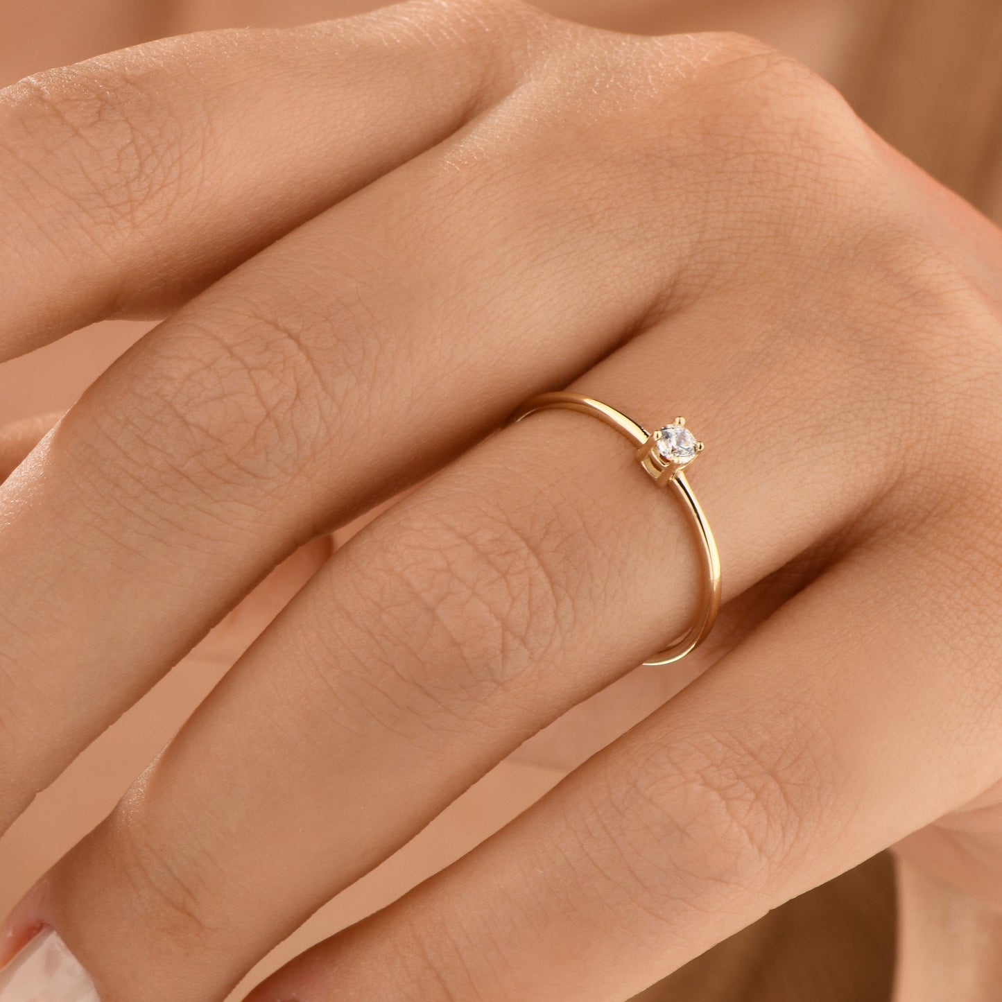 14K Gold Solitaire Zircon Ring