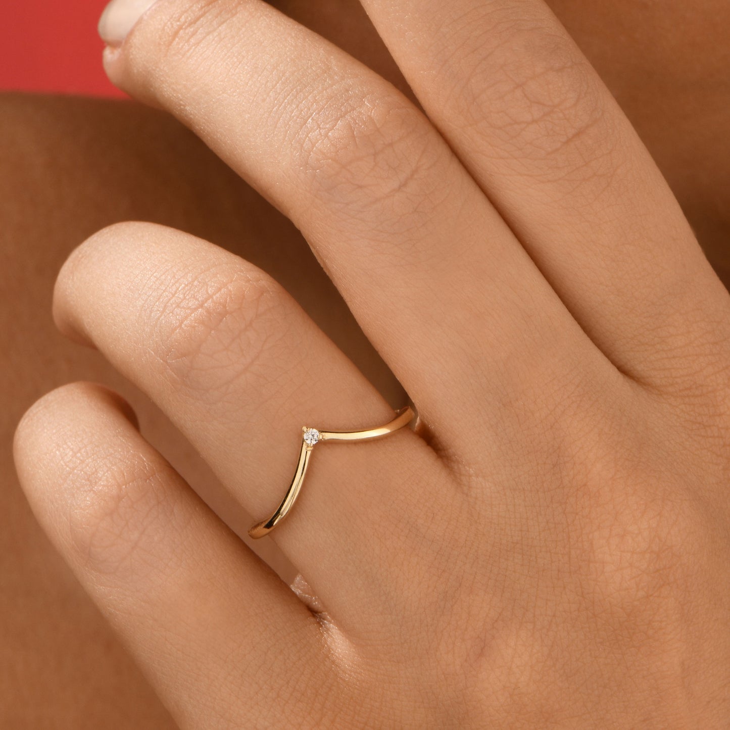 14K Gold V Ring with Zircon