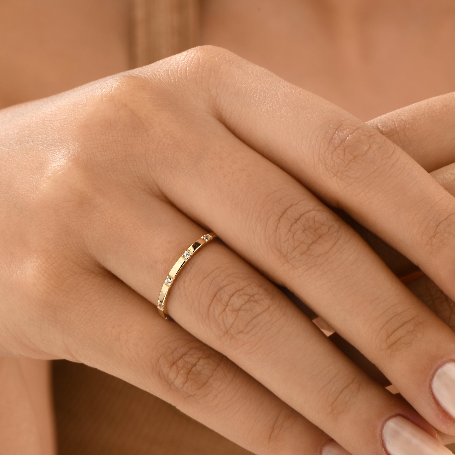 14K Gold Rectangle Zircon Band Ring