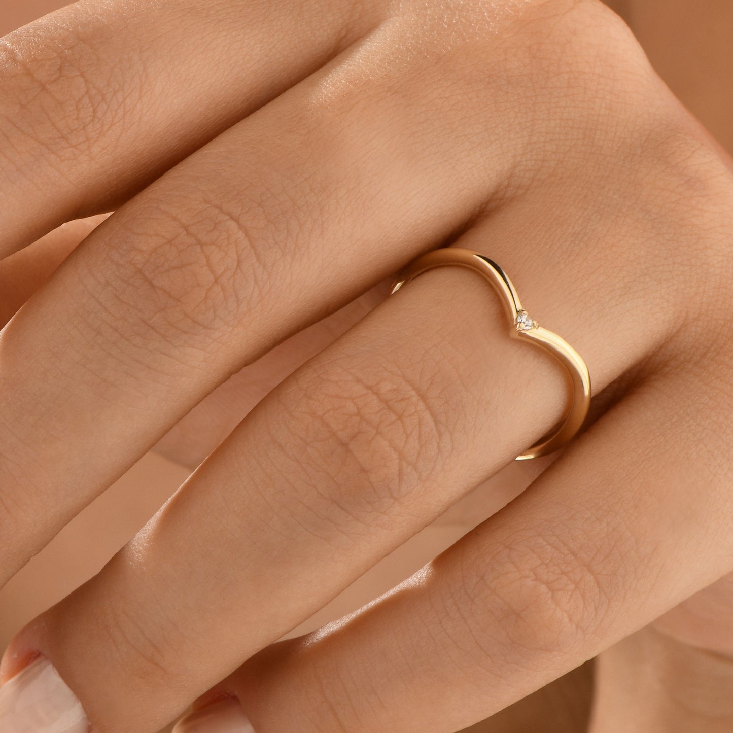 14K Gold V Ring with Zircon