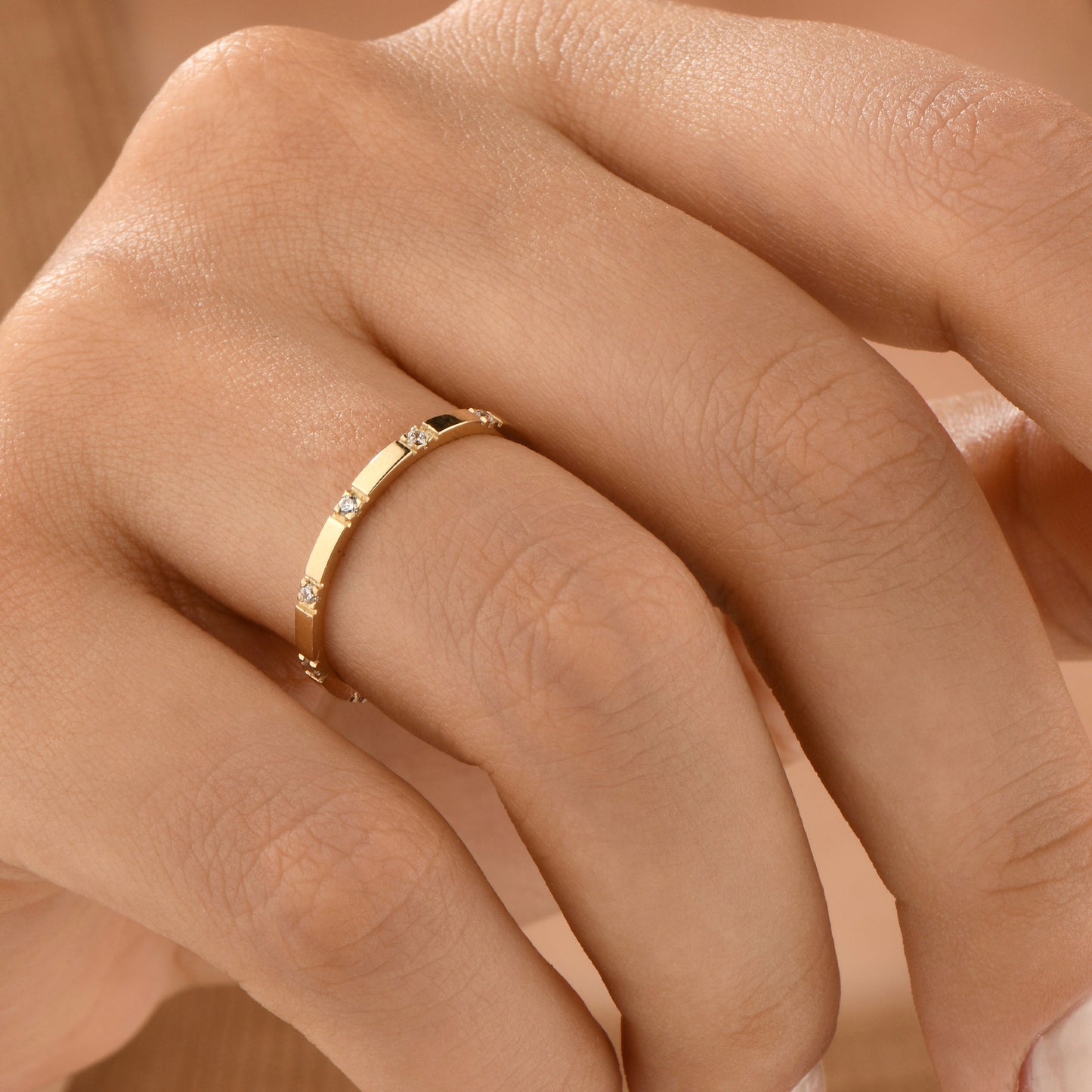 14K Gold Rectangle Zircon Band Ring