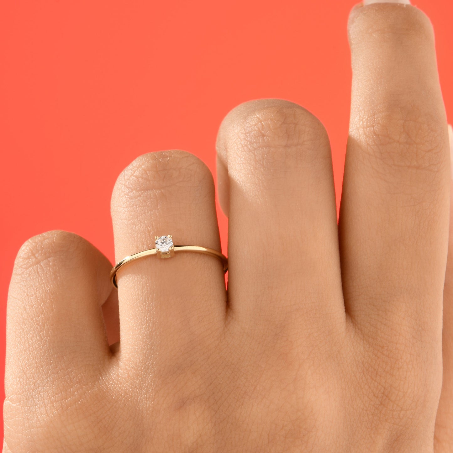 14K Gold Solitaire Zircon Ring