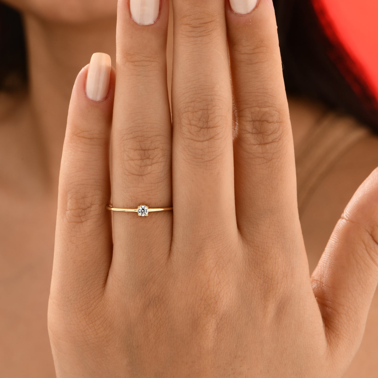 14K Gold Solitaire Zircon Ring