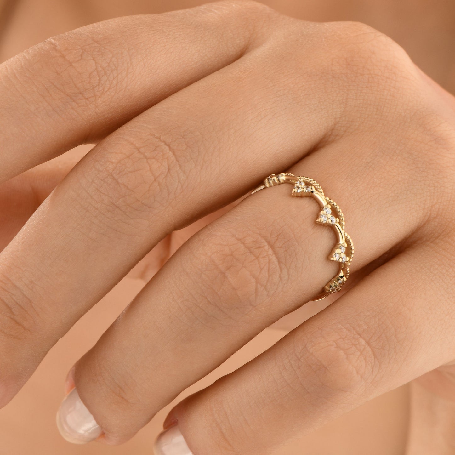 14K Zircon Gold Crown Band Ring