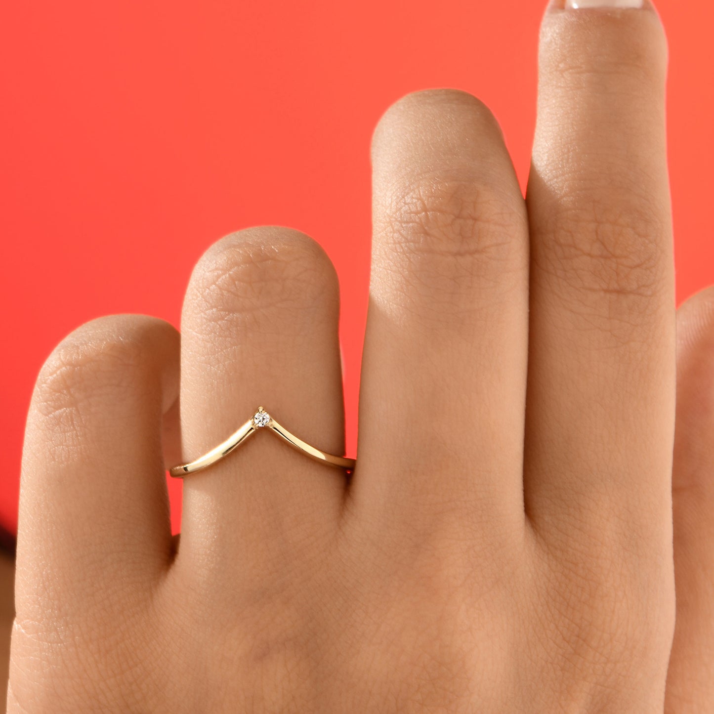 14K Gold V Ring with Zircon