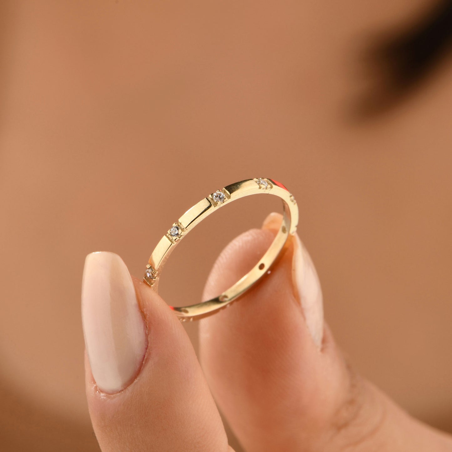 14K Gold Rectangle Zircon Band Ring