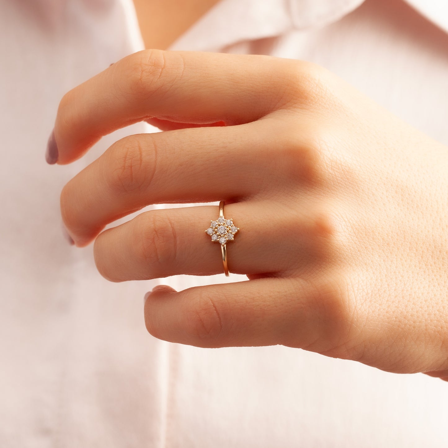 14K Flower Minimal Thin Gold Ring in Gold