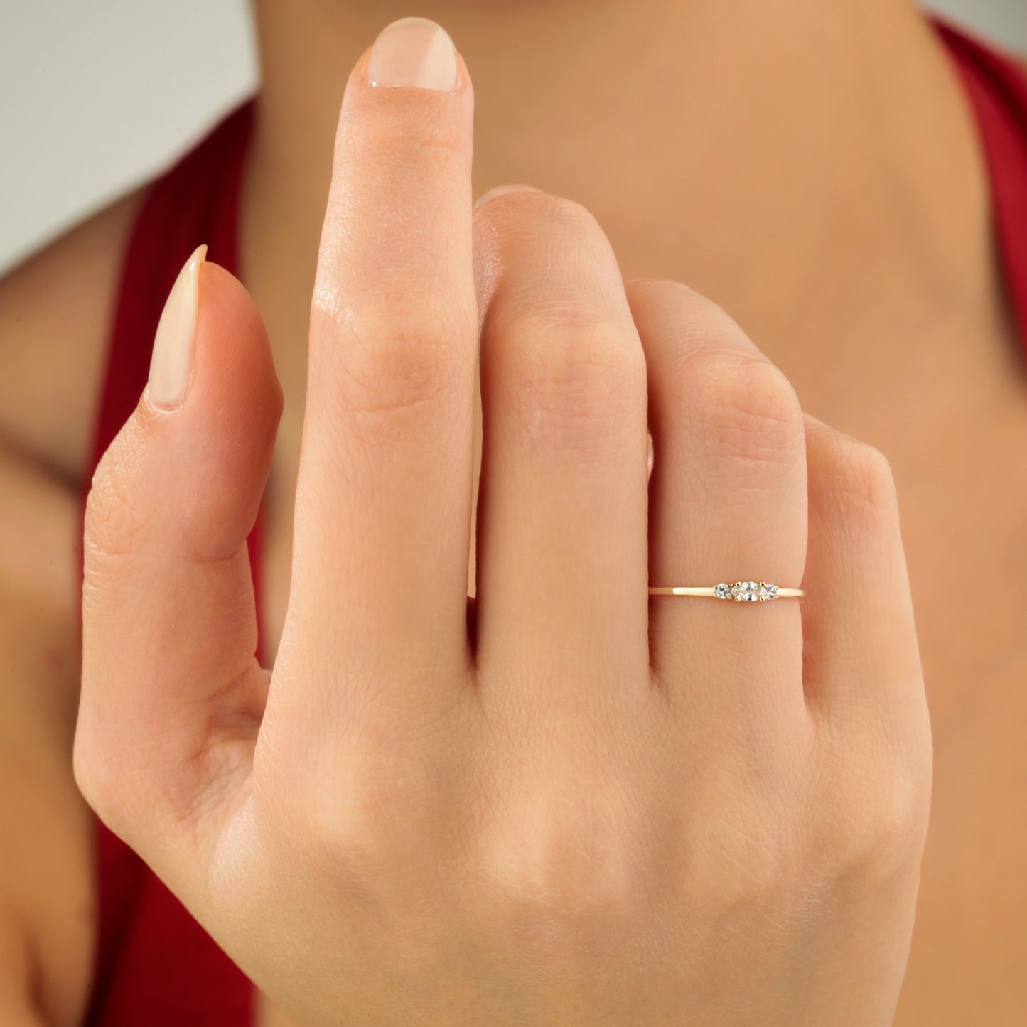14K Marquise Cut Zircon Solid Gold Ring