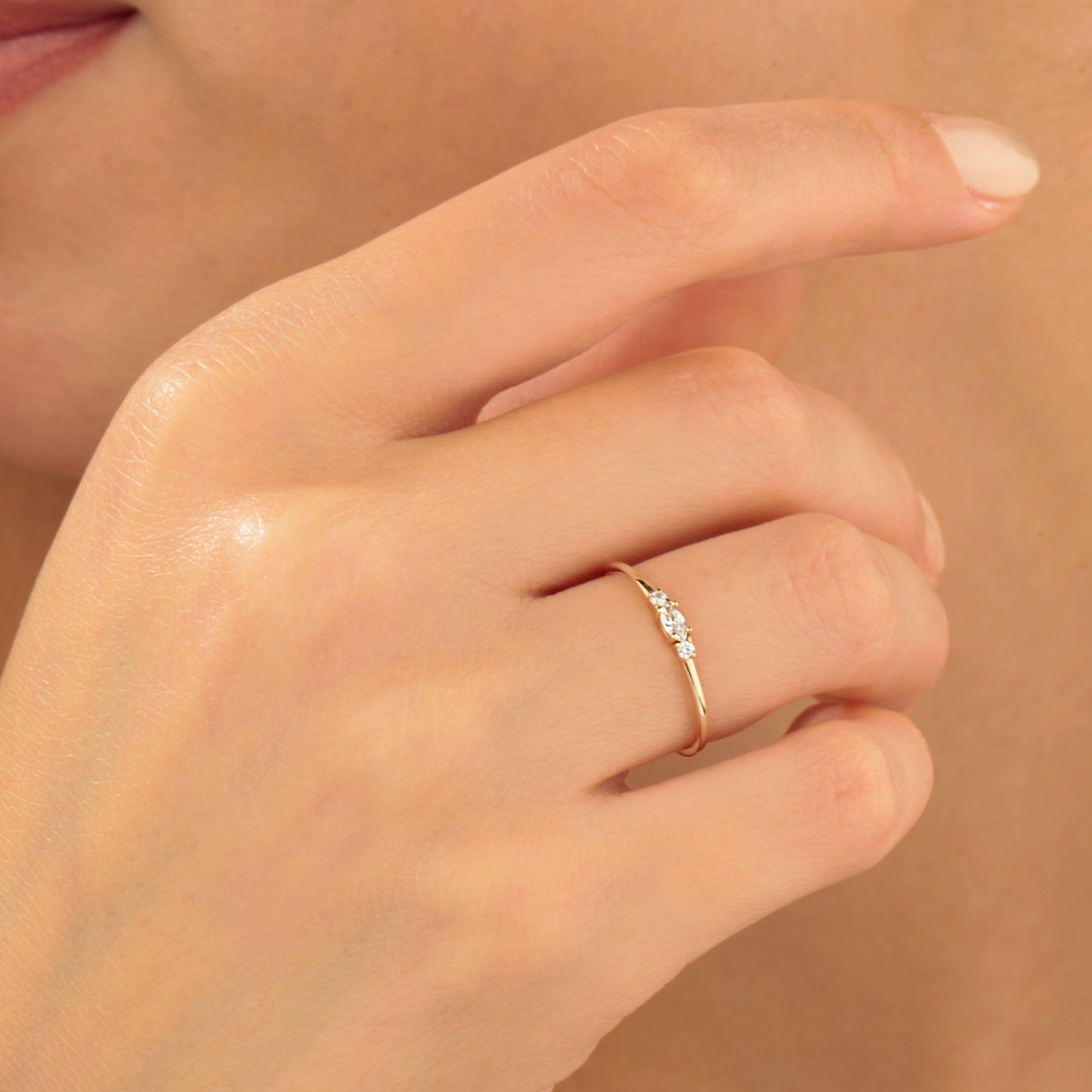 14K Marquise Cut Zircon Solid Gold Ring