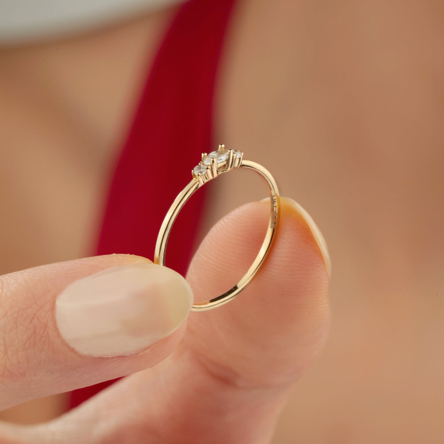 14K Marquise Cut Zircon Solid Gold Ring