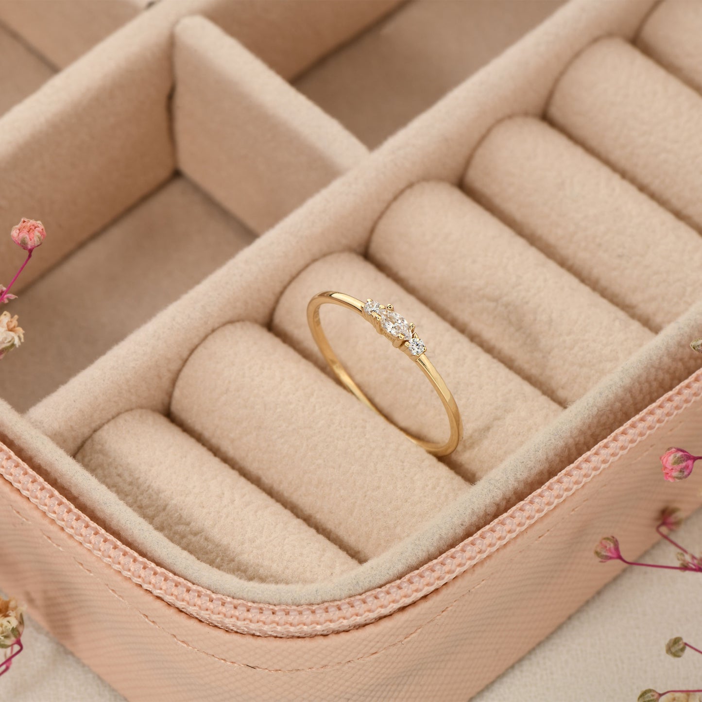 14K Marquise Cut Zircon Solid Gold Ring