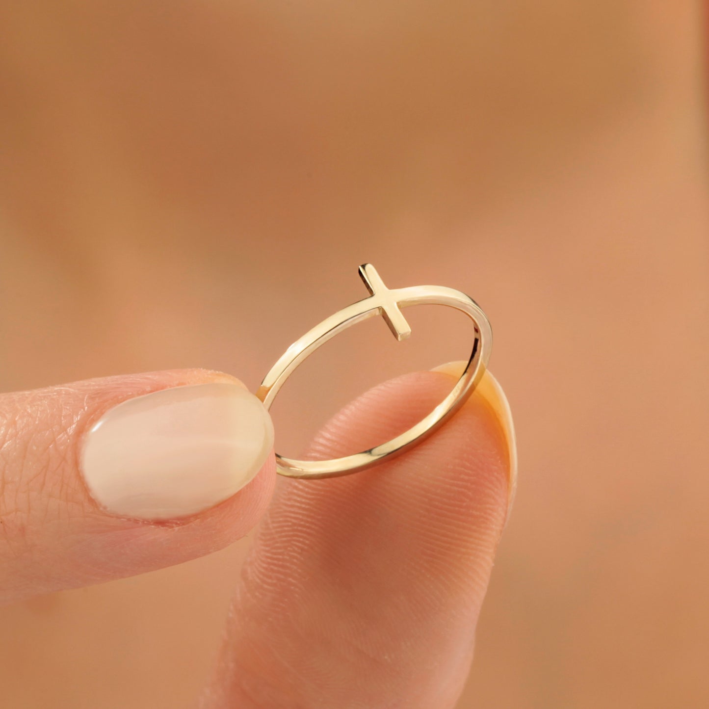 14K Solid Gold Cross Ring