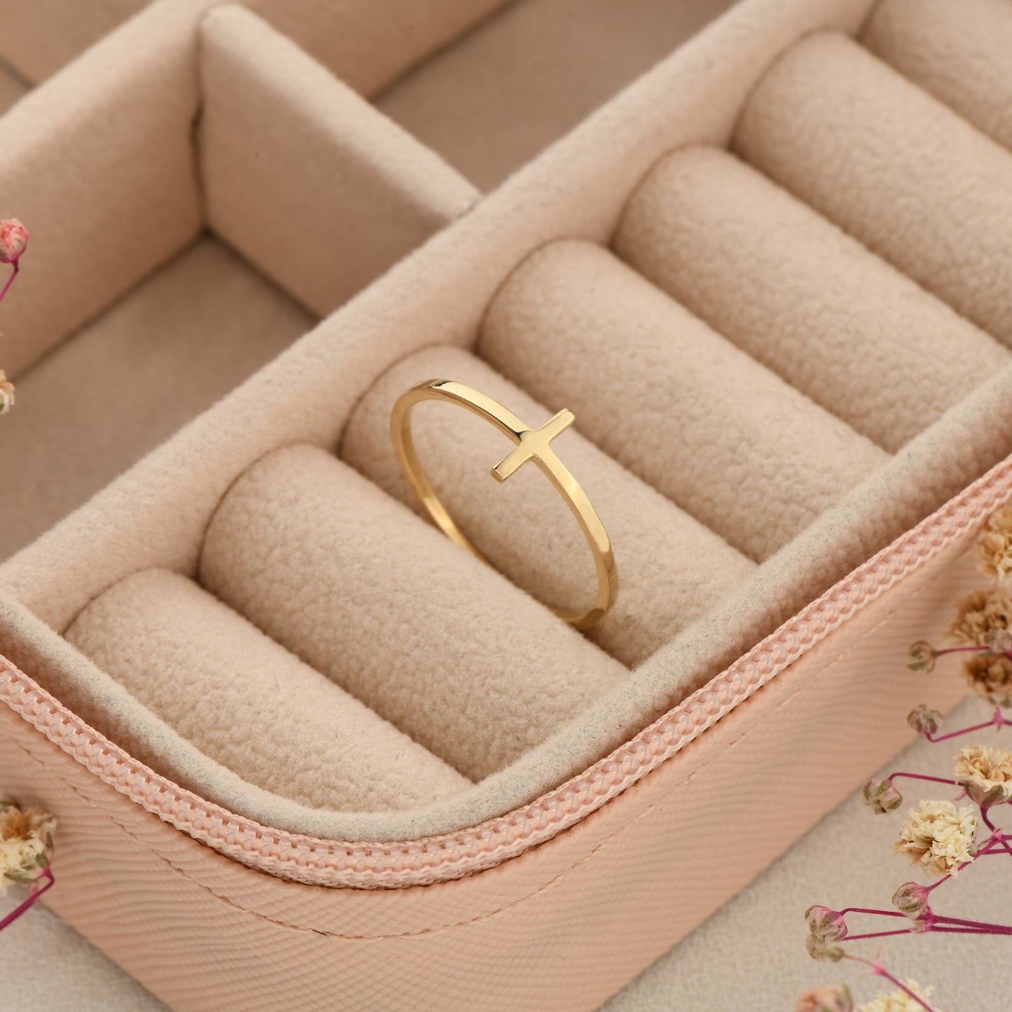 14K Solid Gold Cross Ring
