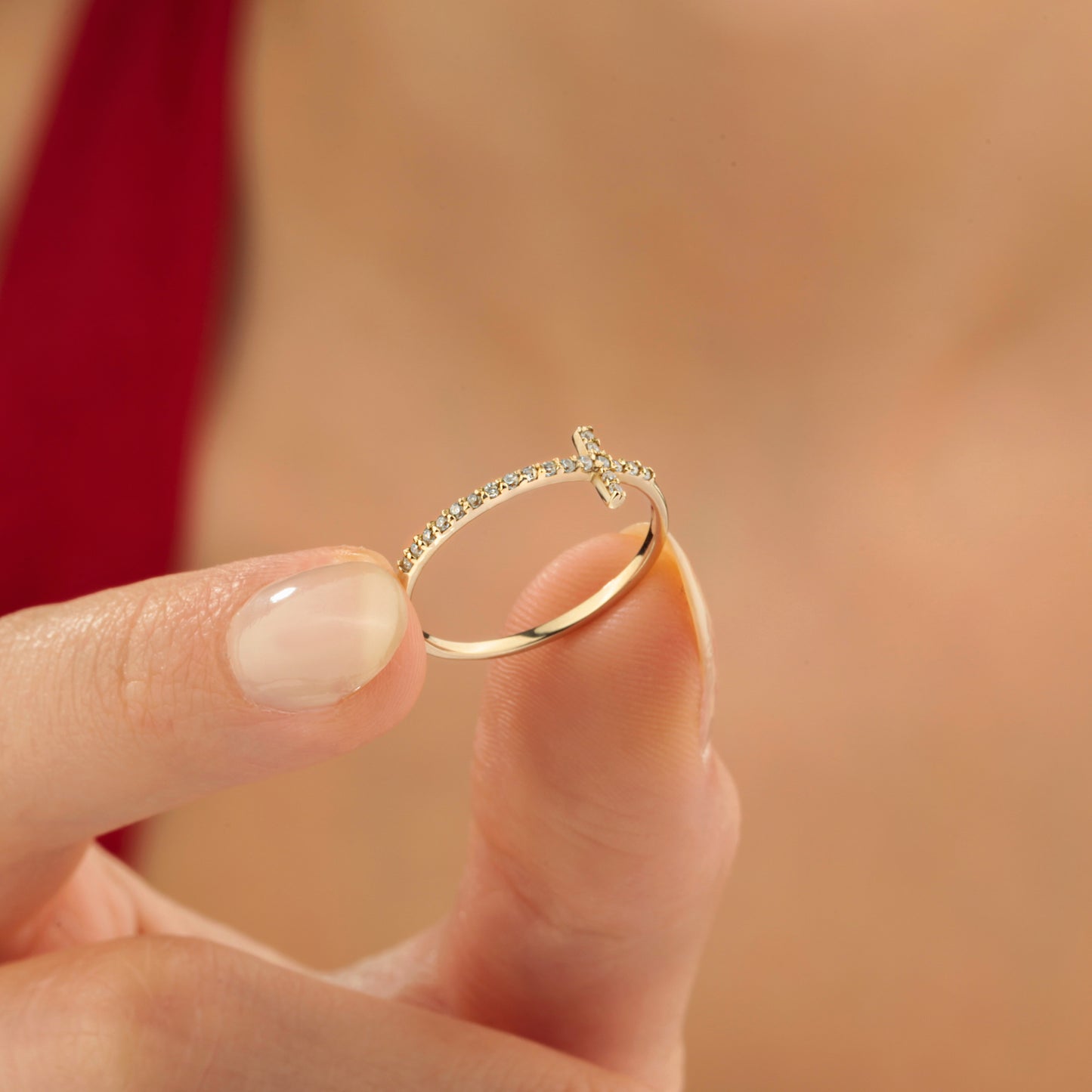 14K Minimalist Zircon Cross Solid Gold Ring