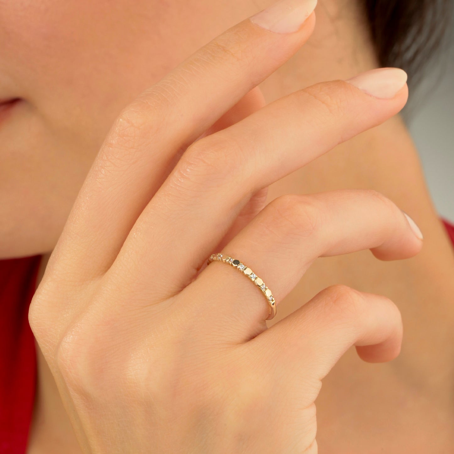 14K Solid Gold Zircon Minimalist Ring