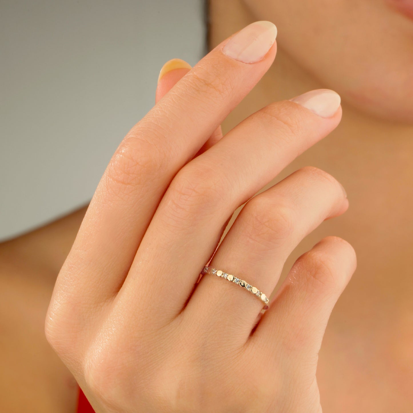 14K Solid Gold Zircon Minimalist Ring