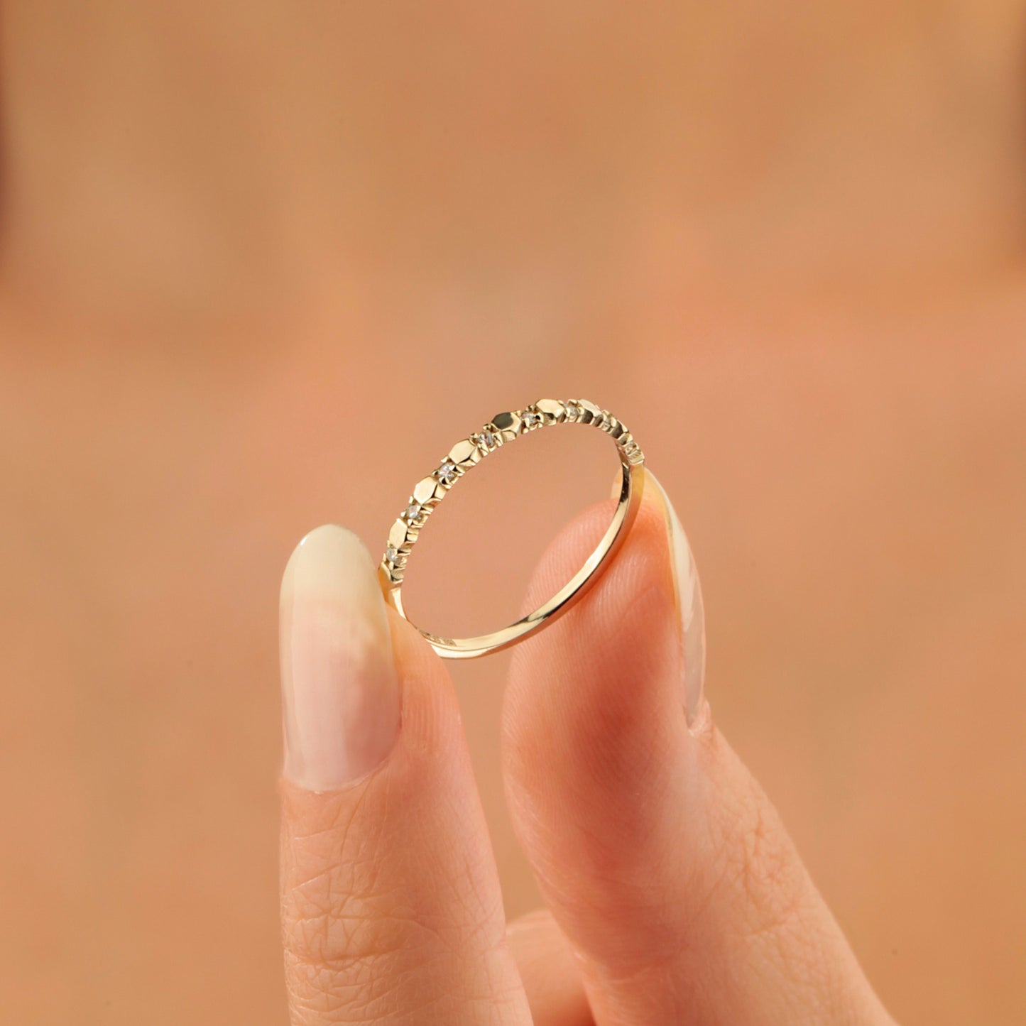 14K Solid Gold Zircon Minimalist Ring