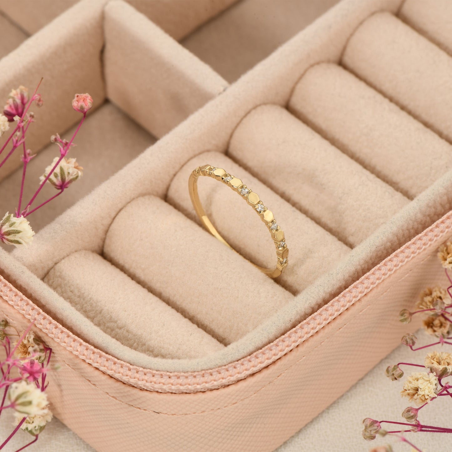 14K Solid Gold Zircon Minimalist Ring