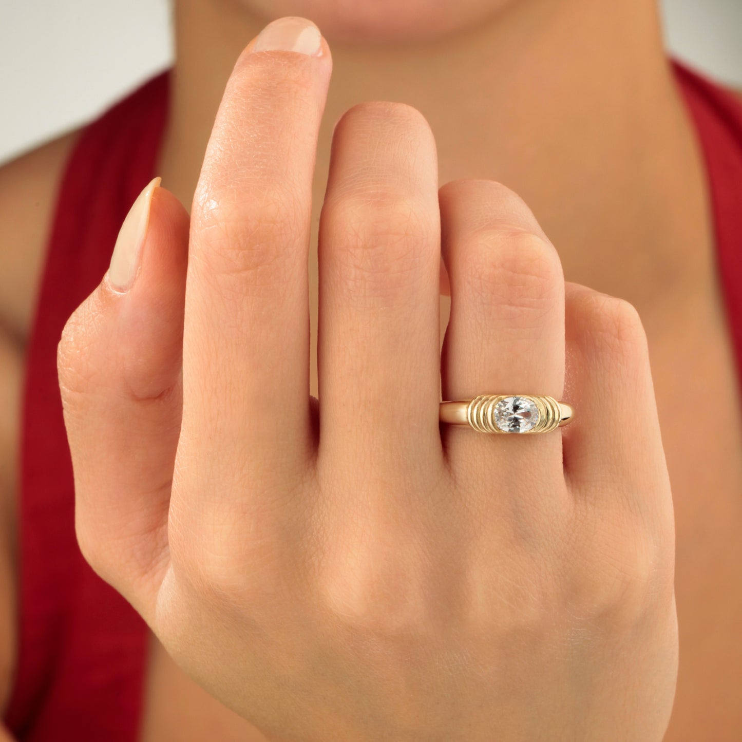 14K Elegant Oval Cut Zircon Ring in Solid Gold