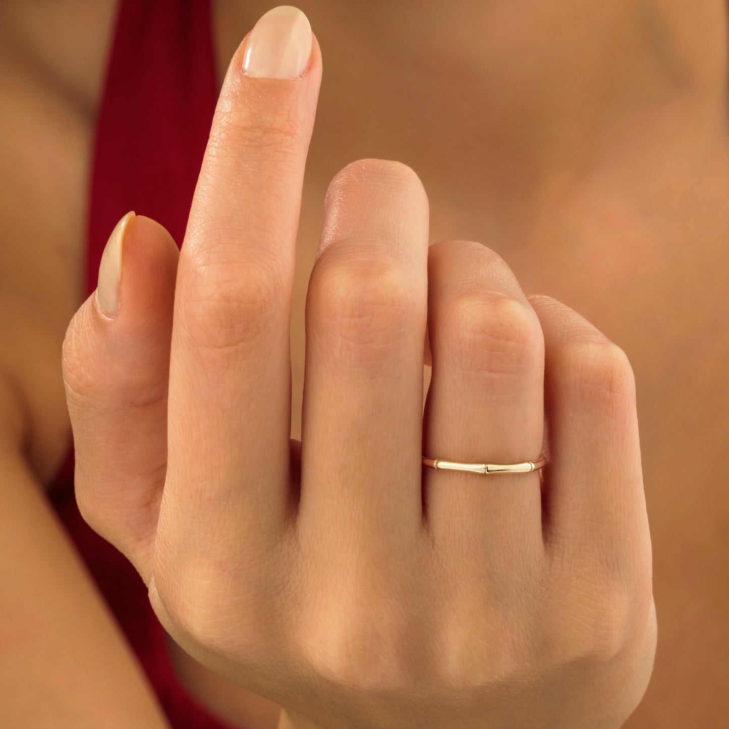14K Bamboo Textured Gold Band Ring