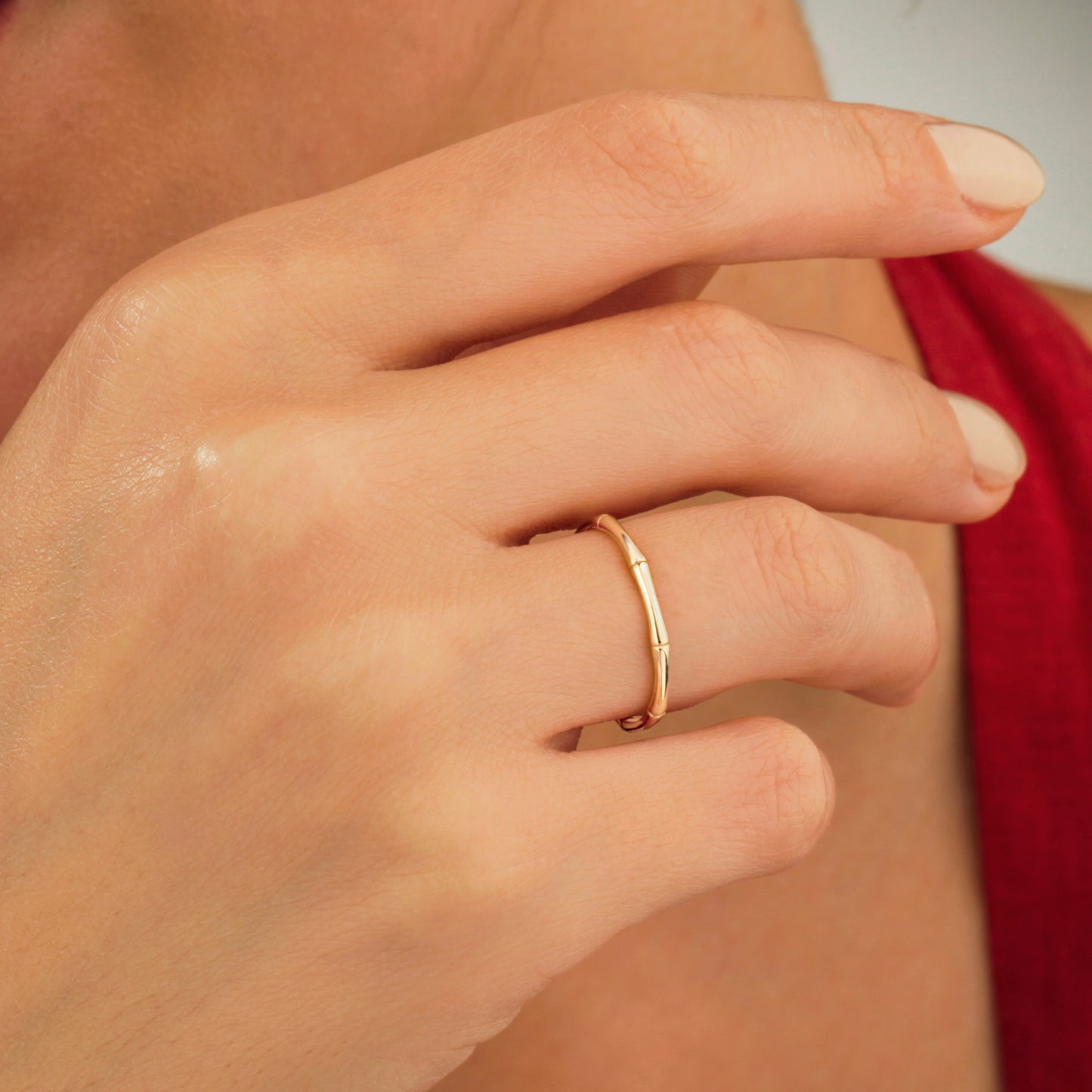 14K Bamboo Textured Gold Band Ring