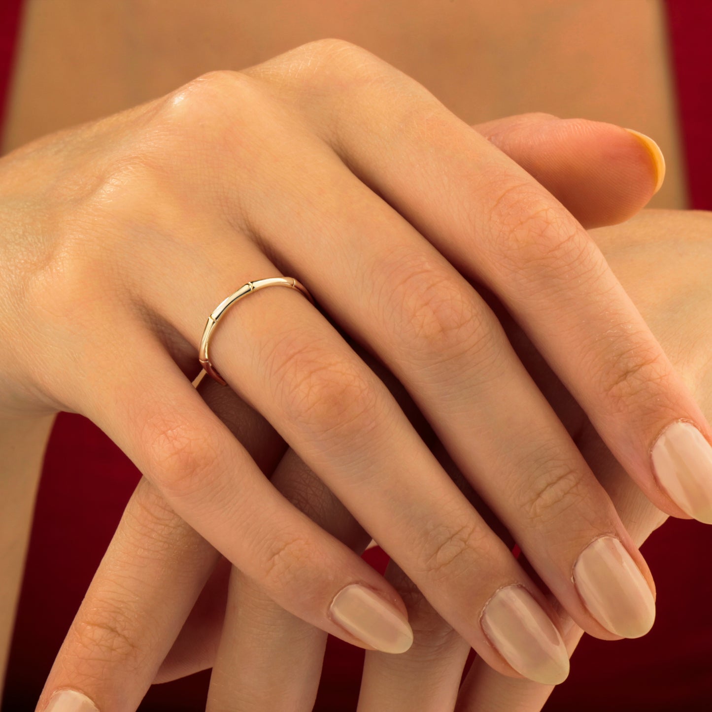 14K Bamboo Textured Gold Band Ring