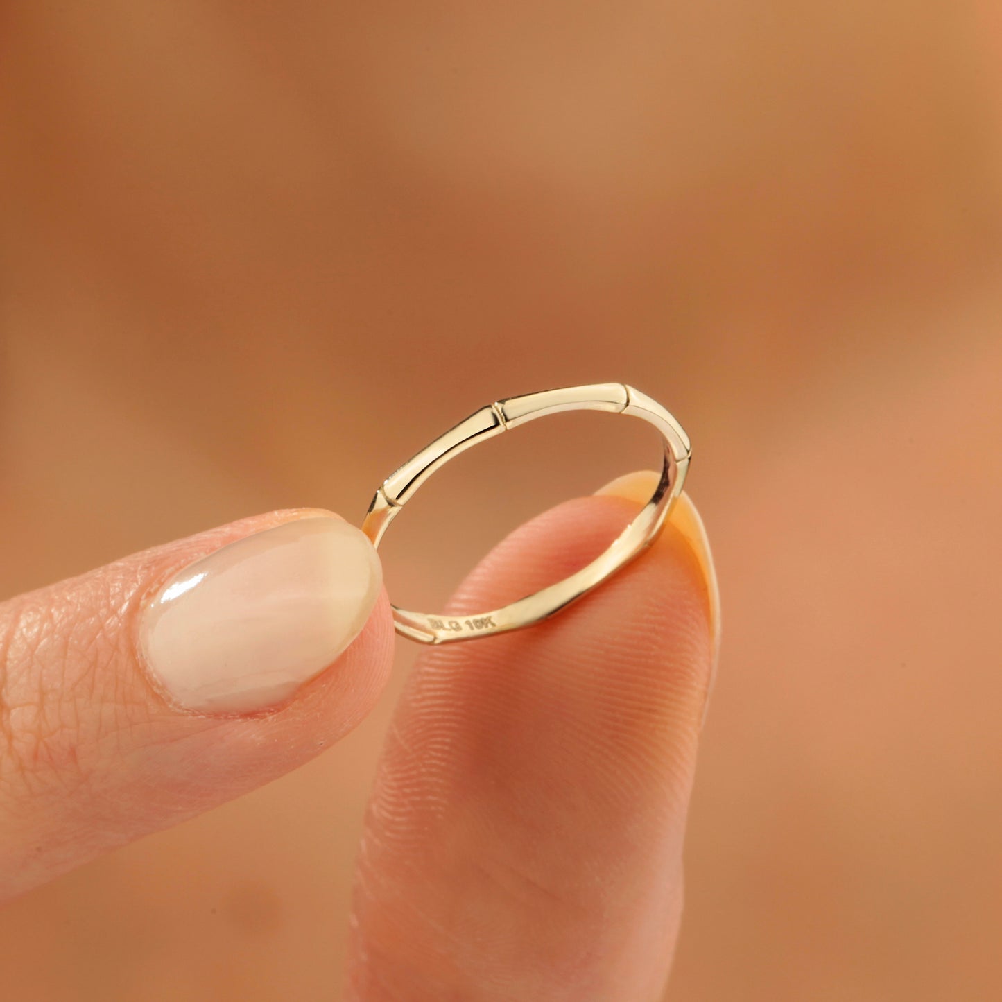 14K Bamboo Textured Gold Band Ring