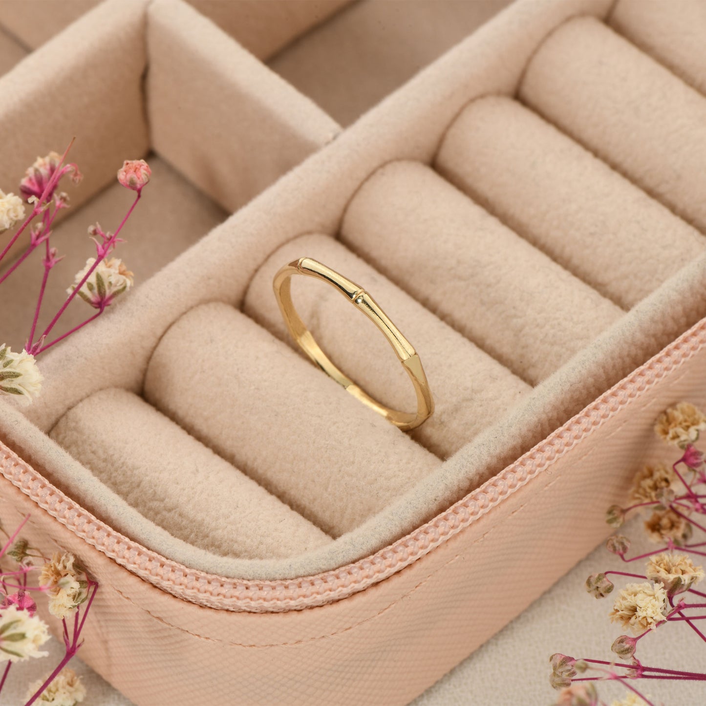 14K Bamboo Textured Gold Band Ring