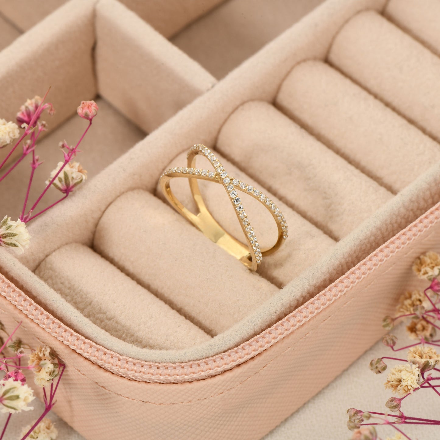 14K Solid Gold Criss Cross Ring